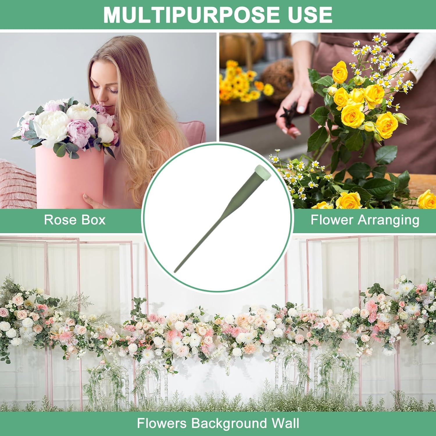 M METERXITY 150-Pack Floral Water Tubes, 5.7 Inch/ 14.5cm Plastic Floral Tubes with Rubber Caps for Flower Arrangements, Fresh Flower Water Tubes [Army Green]