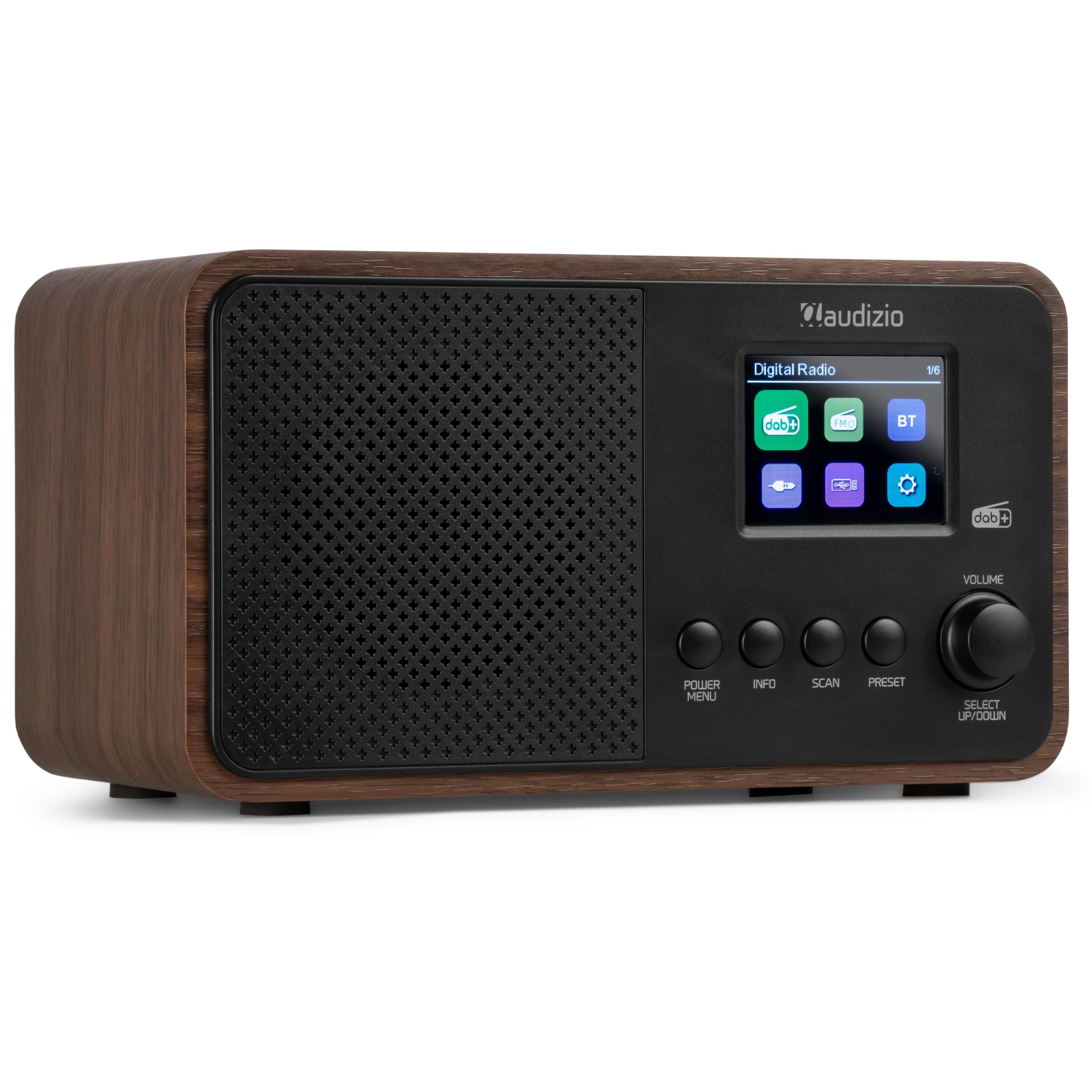 Audizio Avio Radio Dab+ Bluetooth, USB, Temporizador y Reloj, Pantalla TFT 2,4", Radio Digital para Casa, Cocina y Dormitorio, Potencia de 30W, Entrada aux, Diseño Compacto y Elegante. Color Madera
