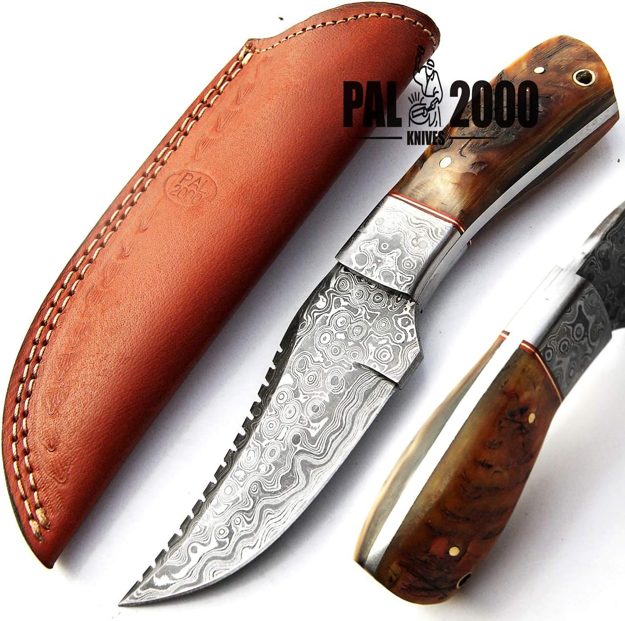 Custom Handmade Hunting Knife Bowie Knife Damascus Steel Survival Knife EDC 9'' Overall Ram Horn with Sheath 9396