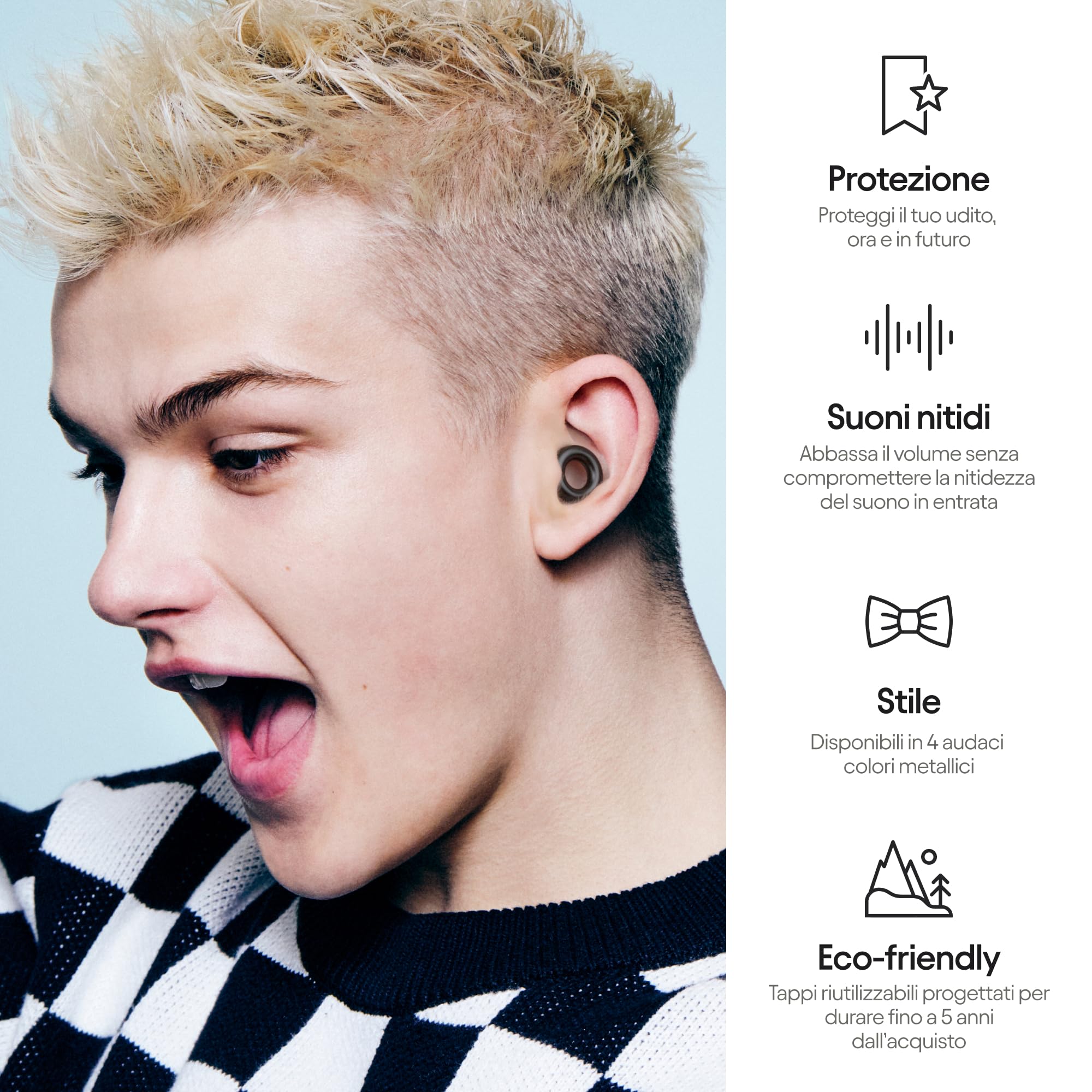 Loop Experience Tappi antirumore per concerti - Dispositivi di protezione dell’udito per la riduzione del rumore, viaggi in moto, lavoro e iperacusia – 8 inserti auricolari – SNR 18dB