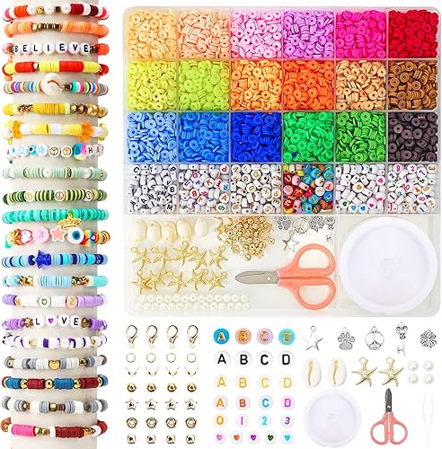 QUEFE 5400 cuentas de arcilla para hacer pulseras, kit de cuentas espaciadoras de arcilla polimérica de 18 colores, kit de fabricación de joyas con