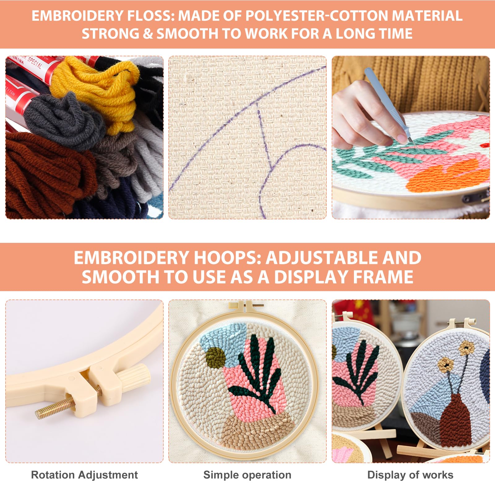 Beginner Craft Projects 6PCS Punch Needle Coasters Kit - DIY Embroidery ...