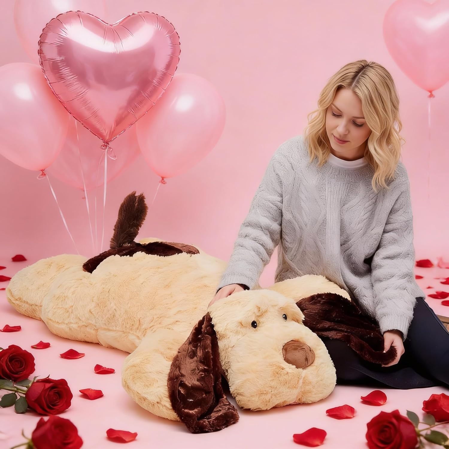 Juexica Giant Dog Stuffed Animal for Valentine Gifts, 48 Inch Large Stuffed Dog Plush Body Puppy Pillow for Birthday Party Gift Supplies (Light Brown)