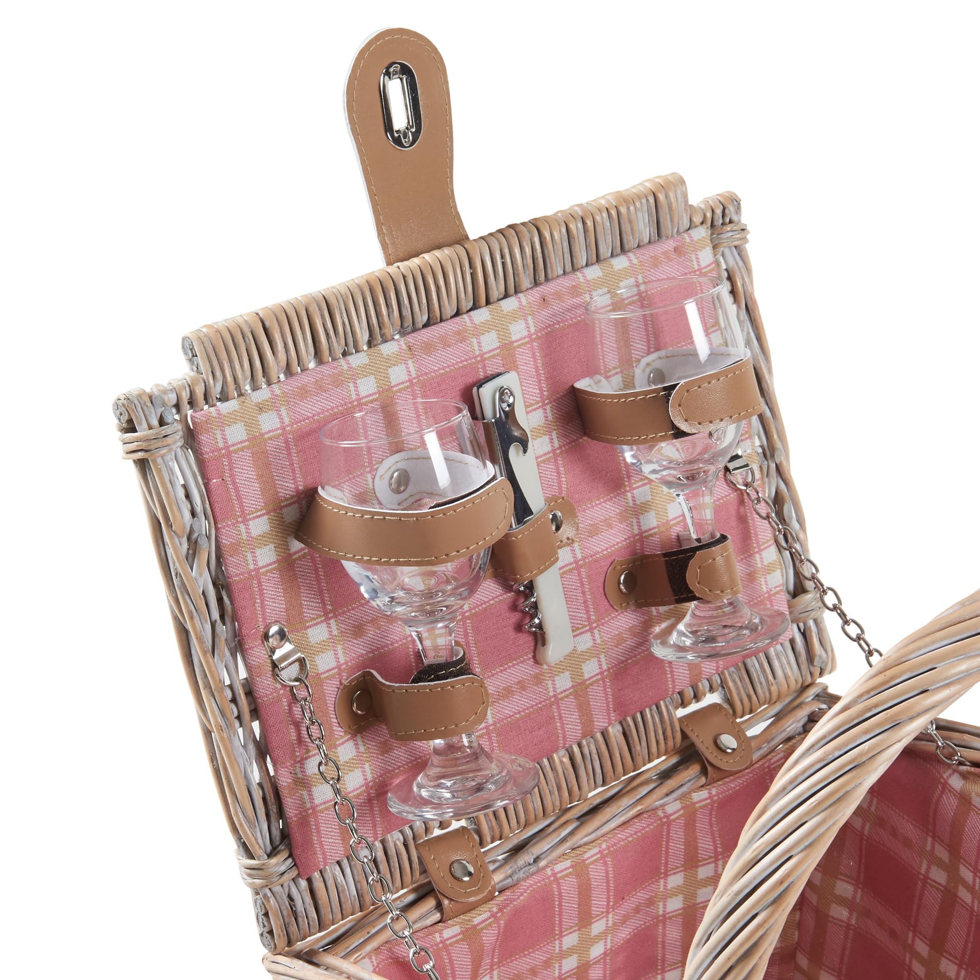 casa.pro Cestino da Picnic per 2 Persone in Vimini con Accessori Set Completo con Piatti Posate Bicchieri Cavatappi e Coperta Design Classico con Chiusura a Fibbie