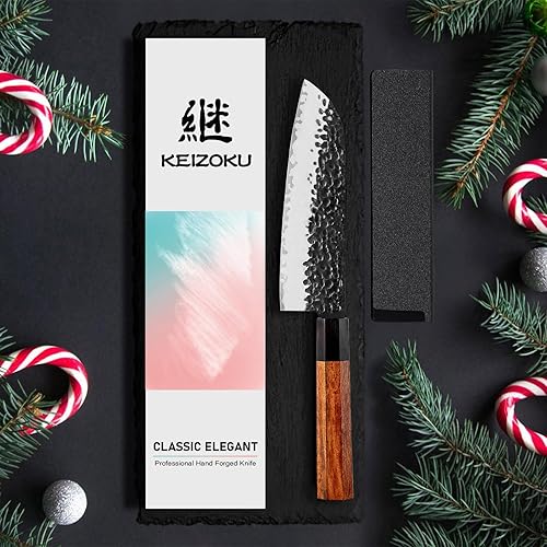 Miniatura 7 de Gyuto Santoku - Cuchillo japonés de chef de 7 pulgadas, ultra afilado, 3 capas, 9CR18MOV, cuchillos de cocina de acero de alto carbono, cuchillo