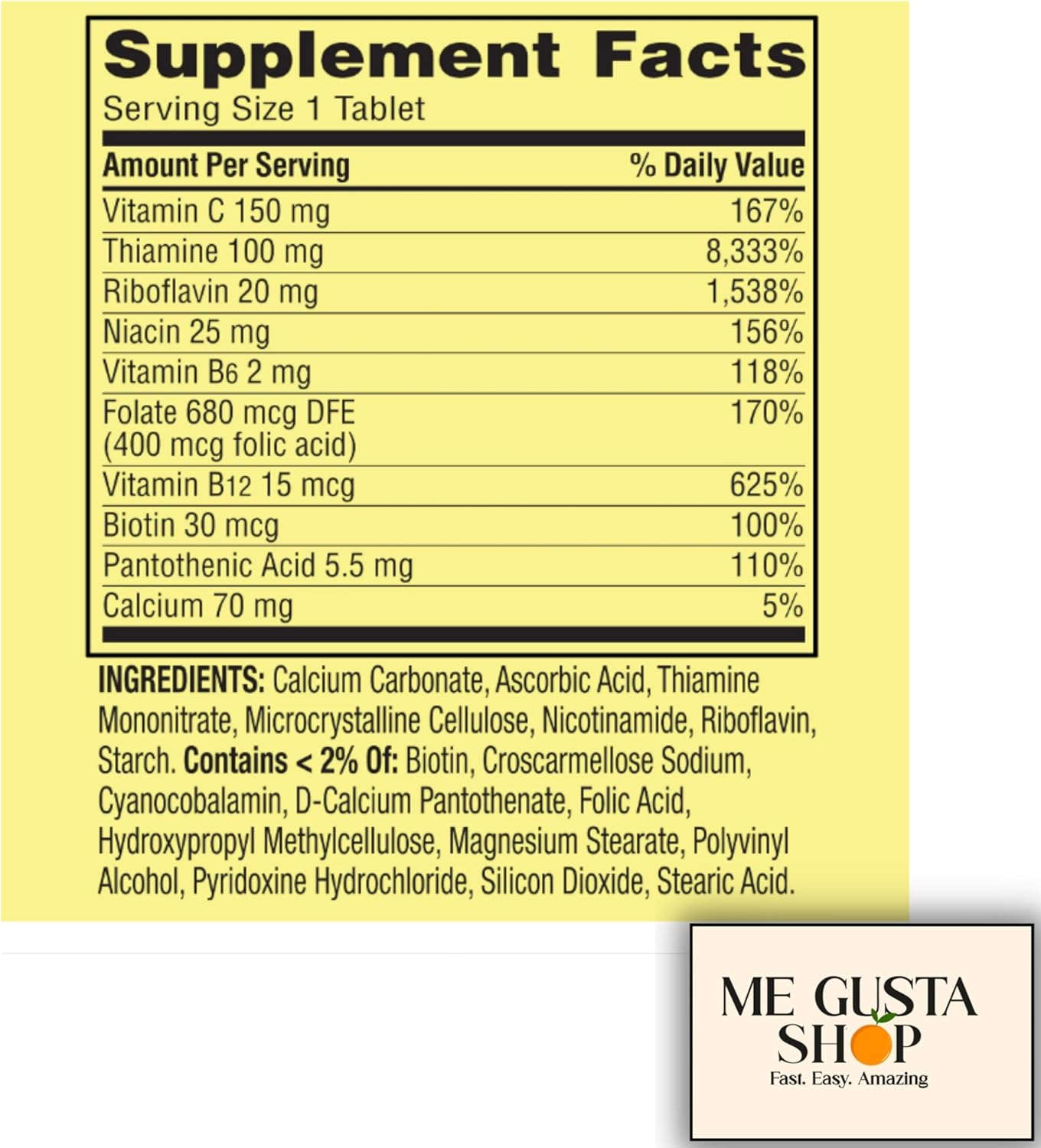 Spring Valley Super Vitamin B-Complex Tablets 250 Count + me Gusta Sticker