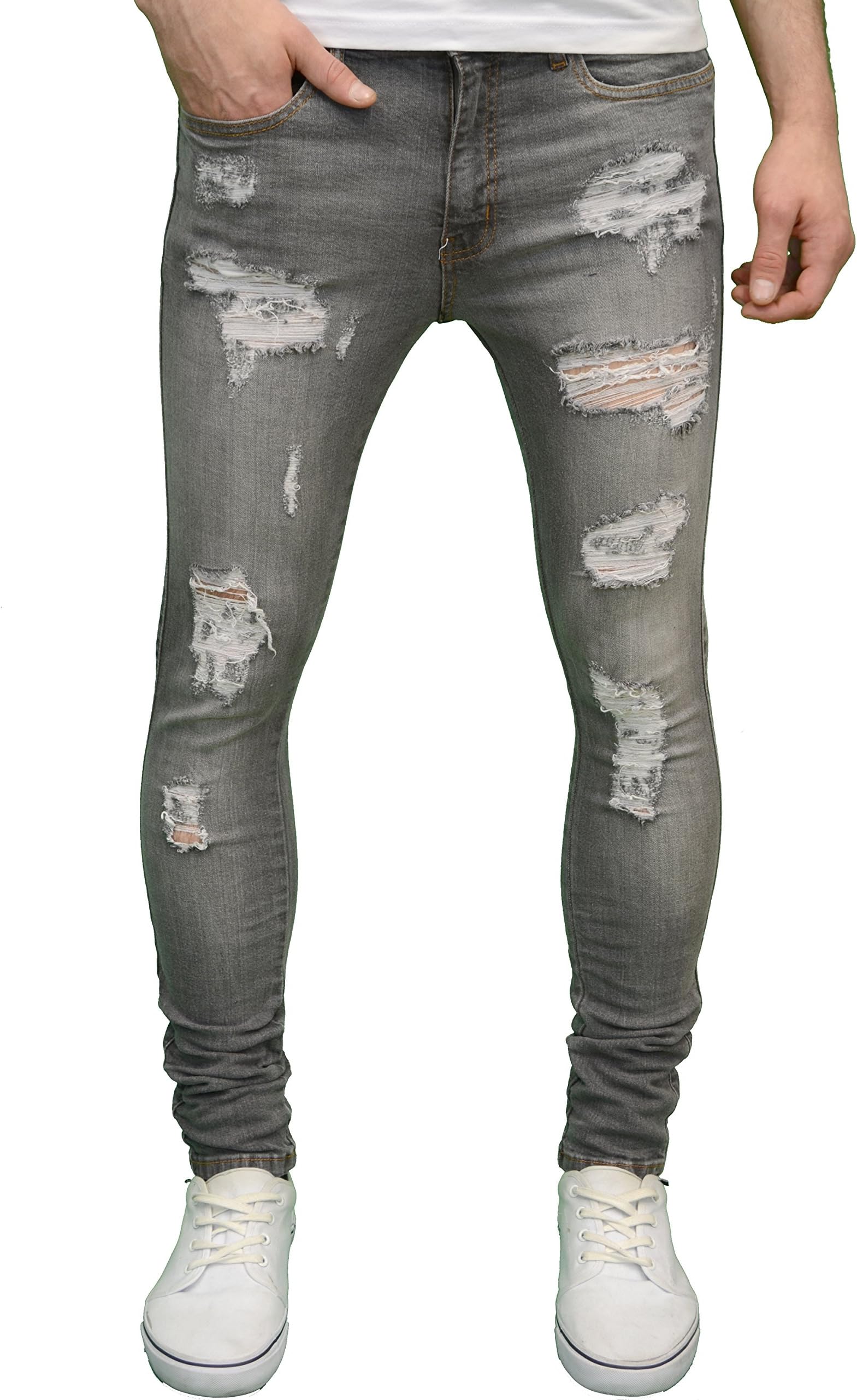 526JeanswearRazor Mens Stretch Super Skinny Ripped Distressed Jeans
