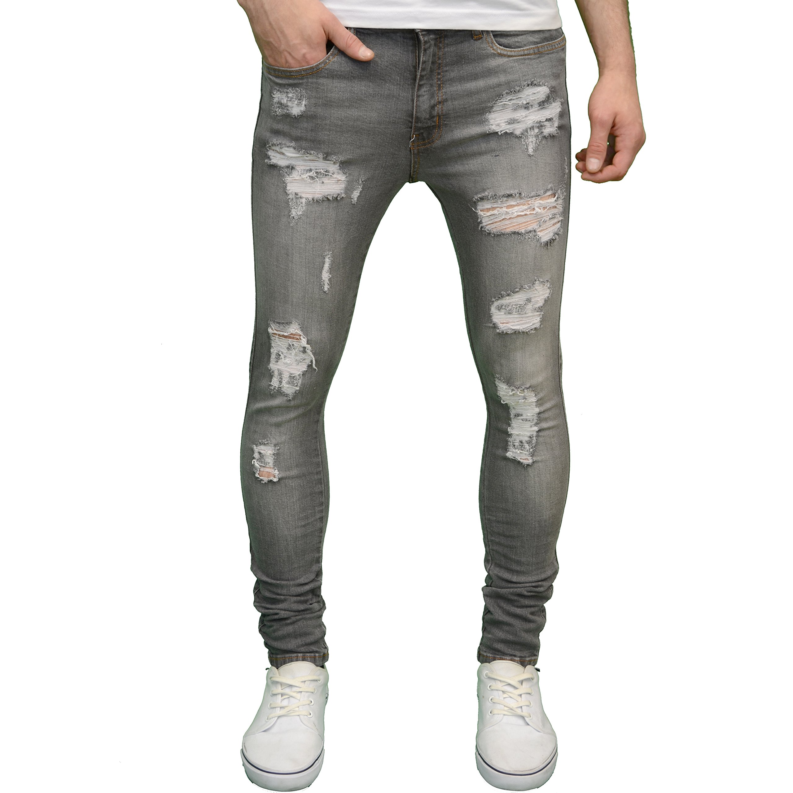 526JeanswearRazor Mens Stretch Super Skinny Ripped Distressed Jeans