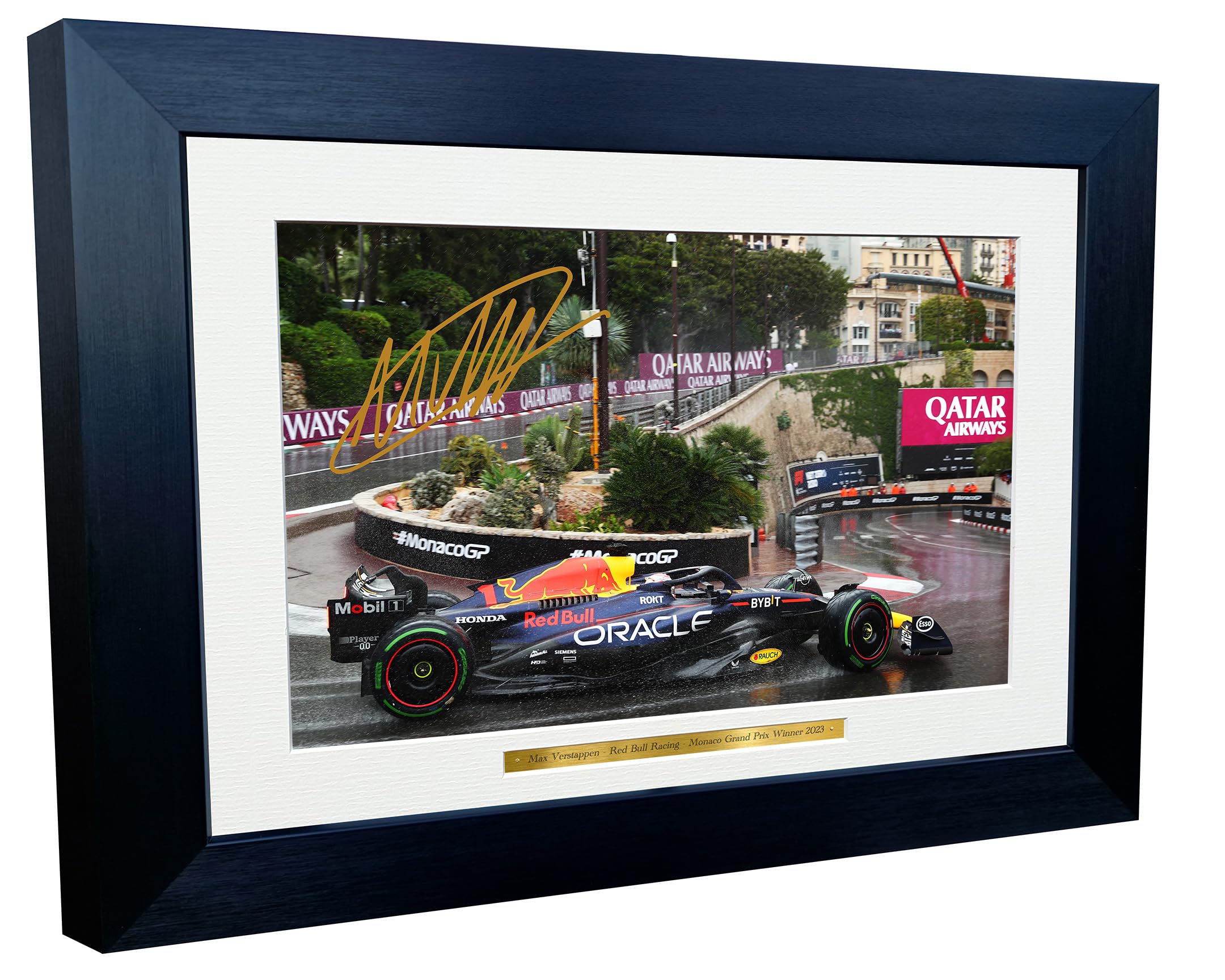 Kitbags & Lockers 12x8 A4 Max Verstappen Red Bull Racing Monaco Grand Prix Winner 2023 Autographed Signed Photo Photograph Picture Frame Racing Formula 1 F1 Poster Gift, Black