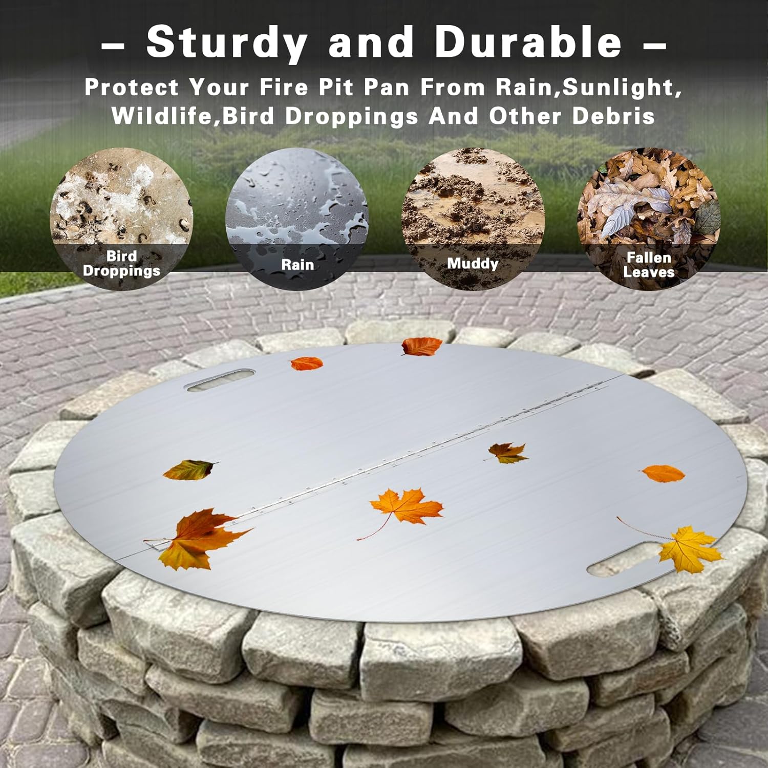 40" Fire Pit Lid Round Foldable Ring Stainless Steel Cover Edge With Built-in Handle Design