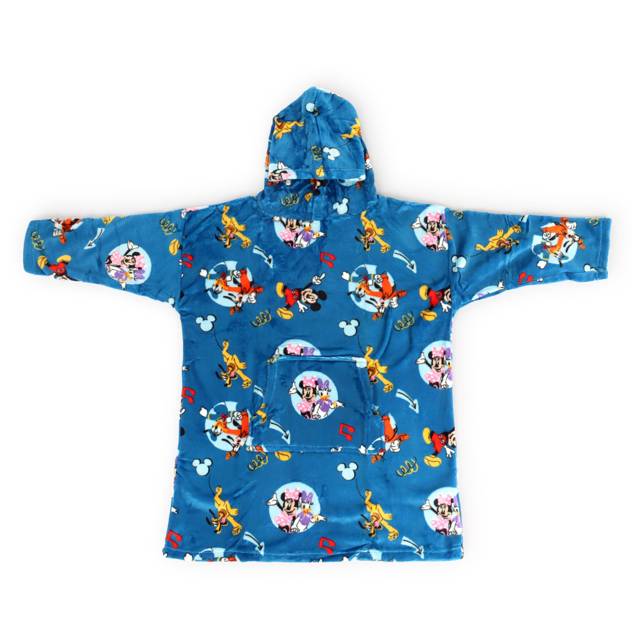 Jay Franco Children's Disney Mickey Mouse Wearable Throw Blanket – Oversized Plush Hooded Blanket with Pocket, Soft Cosy Fleece Throw, Gift for Lounging, Official Licensed Property, Blue, 61x81