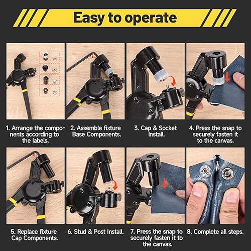 Miniatura 5 de Herramienta de cierre a presión resistente, versión mejorada, herramienta de botón a presión incluye 30 juegos de botones a presión de 0.591 in para
