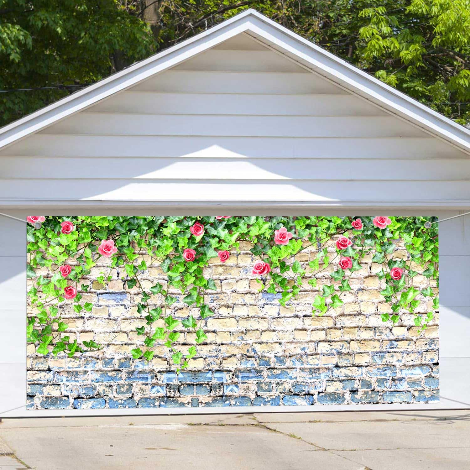 16X7 ft Vintage Floral White Brick Wall Backdrop with Ivy Leaves - Bridal Shower Baby Birthday Party Photo Booth Decor Banner