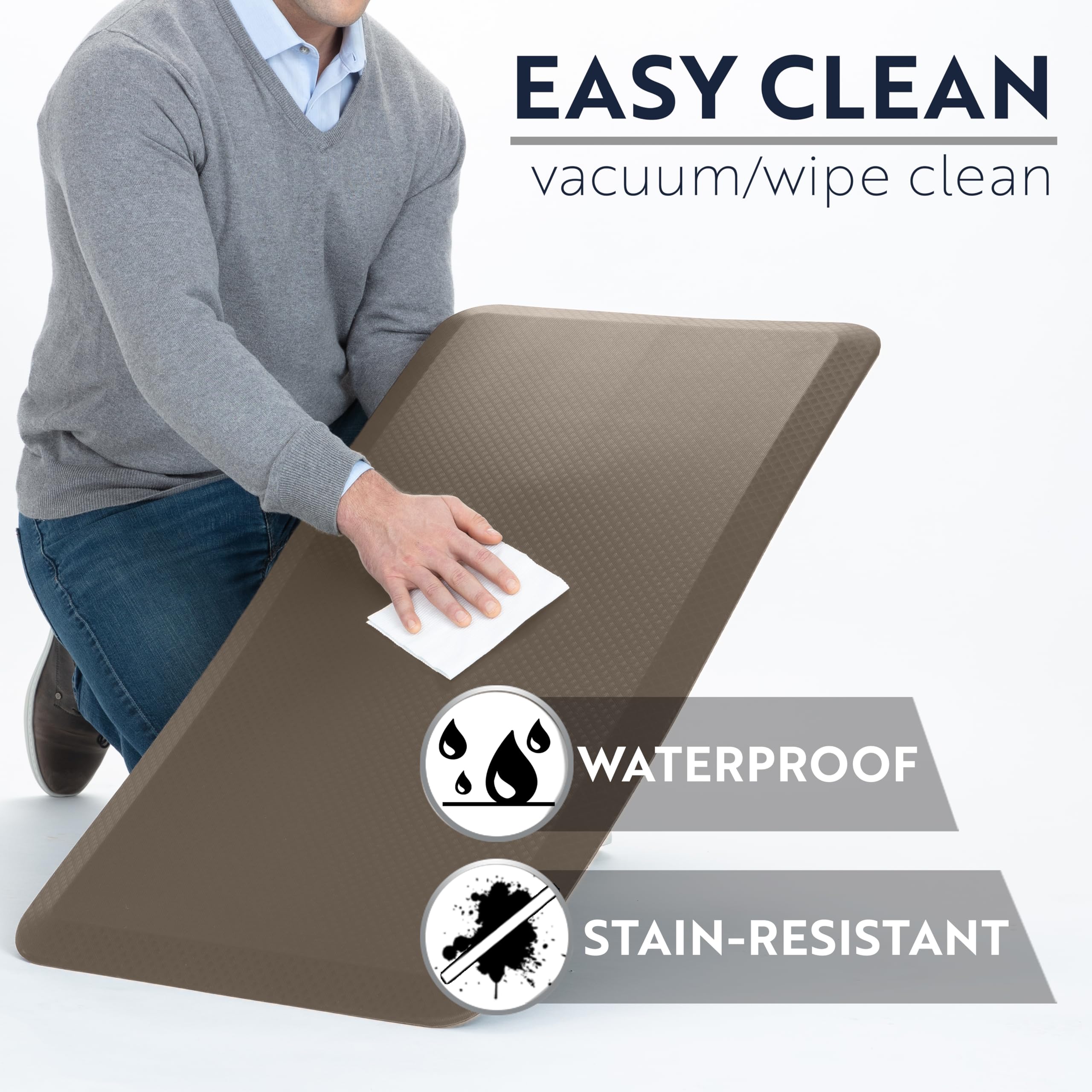 KANGAROO Tapete grueso ergonómico antifatiga acolchado para piso de cocina, tapete de escritorio de oficina de pie, parte superior impermeable, resistente a los arañazos, alfombras de espuma