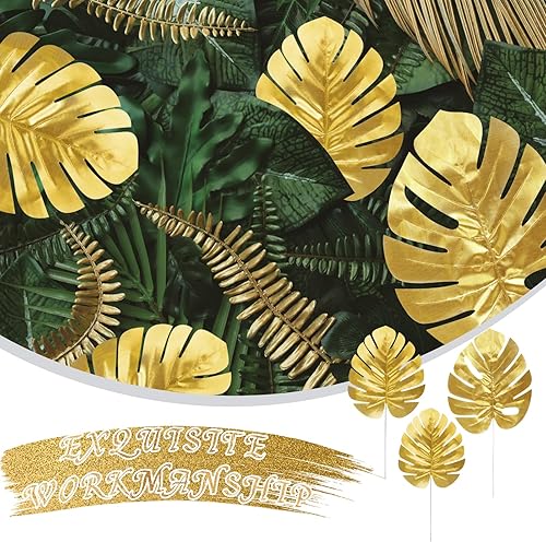 Miniatura 5 de CCINEE 24 hojas de palma artificiales doradas, 3 tamaños de hojas de Monstera de imitación de hojas de safari con tallos para el hogar, fiesta