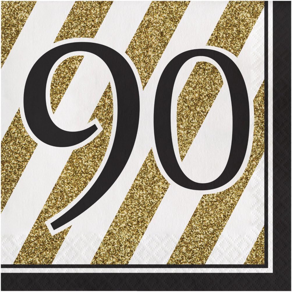 Creative Converting Disposable Black and Gold 50th Birthday Napkins, Party Supplies, 6.5" x 6.5", 16ct