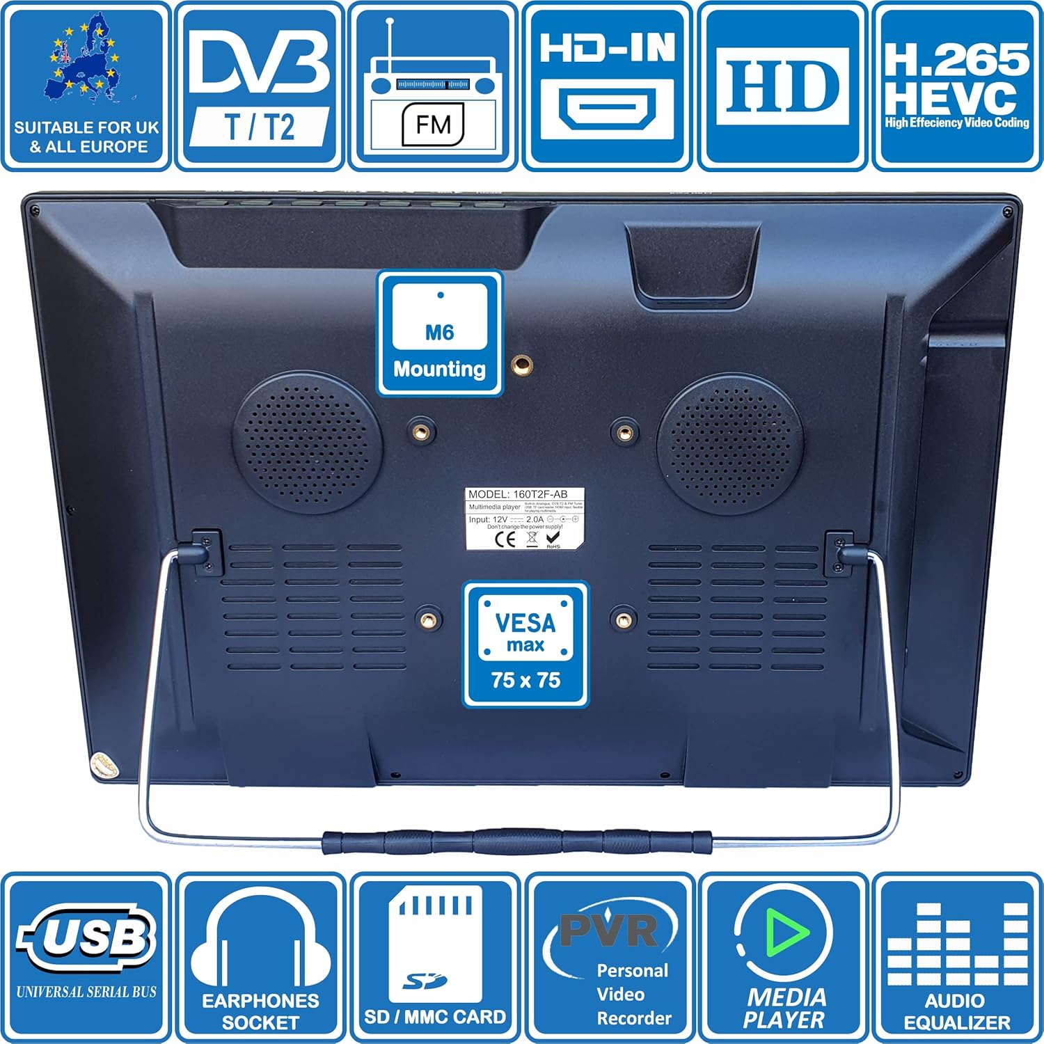 Unispectra 16" TV 12V - 240V HD LED Digital DVB-T/T2 (Freeview) TV, FM Tuner, USB PVR & Media Player, HDMI, 3.5mm AV In/Out. Ideal for Home, MotorHome, Boat, Caravan, Camping or Truck 5 81RChiLX+8L. AC SL1500