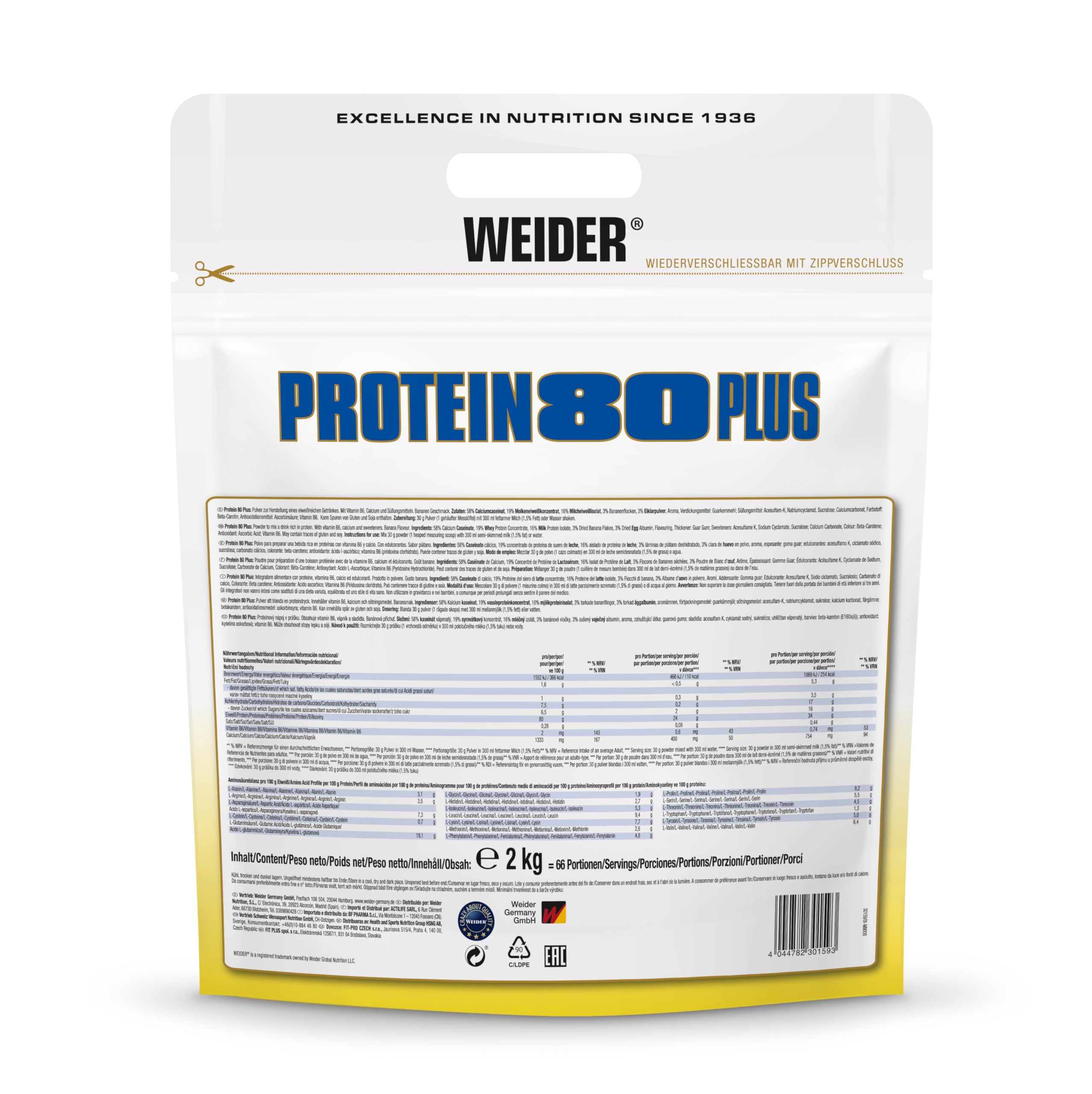 Weider Protein 80 Plus (2000g) Banana - Białka - Mieszanka białek