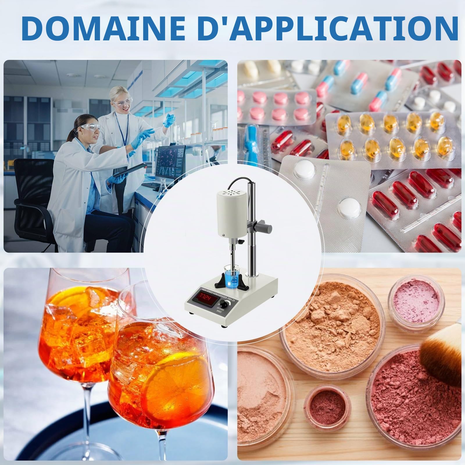 Homogénéisateur réglable à grande vitesse, émulsifiant de dispersion de laboratoire, 8000 à 22000 tr/min avec affichage numérique, hauteur réglable de 5 à 500 ml pour médias, dispersion cellulaire