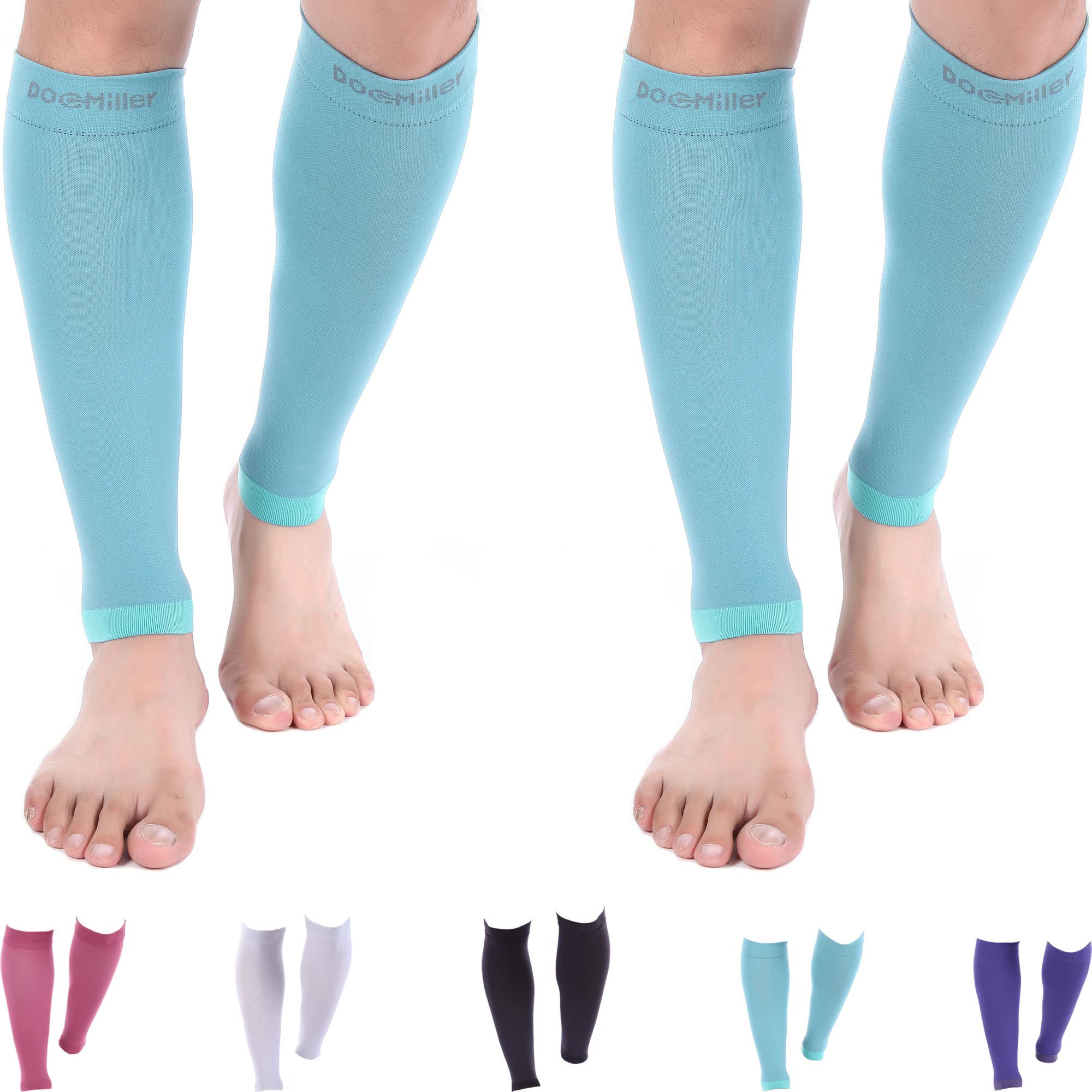 Doc Miller Compression Calf Sleeve for Men & Women, Premium Medical Grade, 20-30mmHg Graduated Support for Running, Calf Tear, Shin Splints, Knee High, Teal Calf Sleeves, 2 Extra Large Size, 2 Pair
