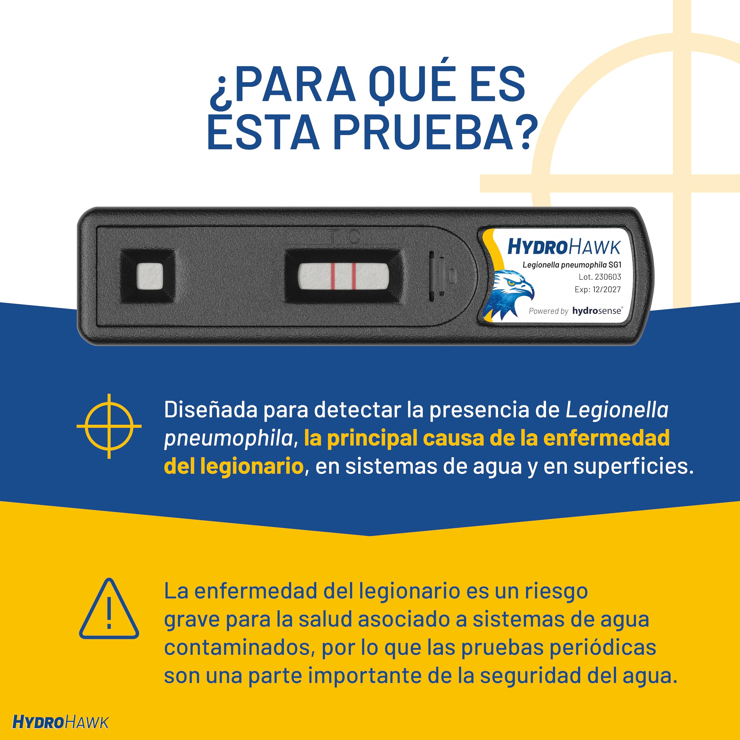 Prueba HydroHawk Legionella – Kit de un solo uso para detectar Legionella pneumophila sg1 en piscinas, duchas, grifos, mangueras, aires acond., jacuzzis – Resultado en 25 min – Hogar y viajes