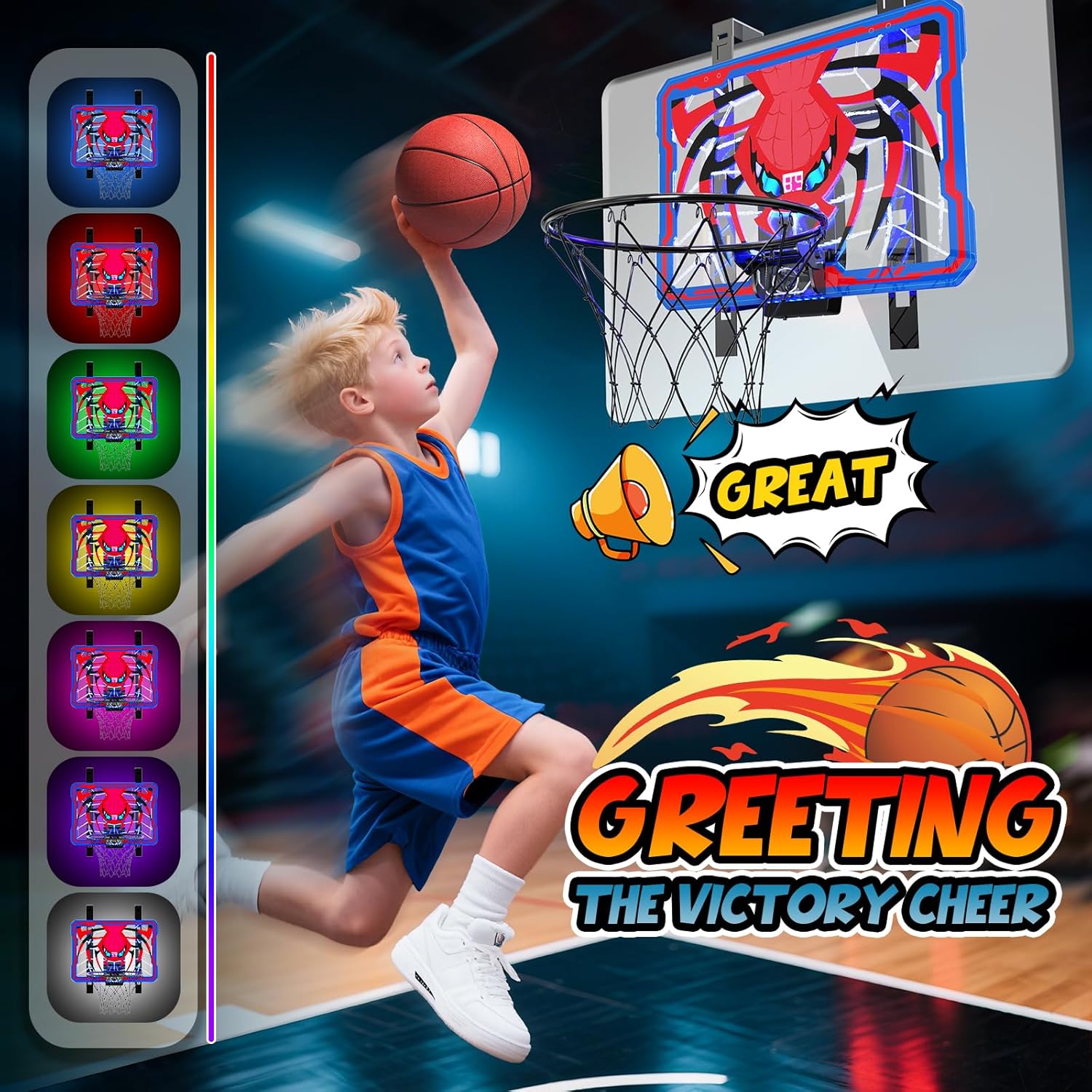 Spider Indoor Basketball Hoops Toys for Kids - Over The Door Basketball Hoops with LED Light, Mini Basketball Hoops with Electronic Scoreboard, Sports Toys for Boys and Girls Ages 3+