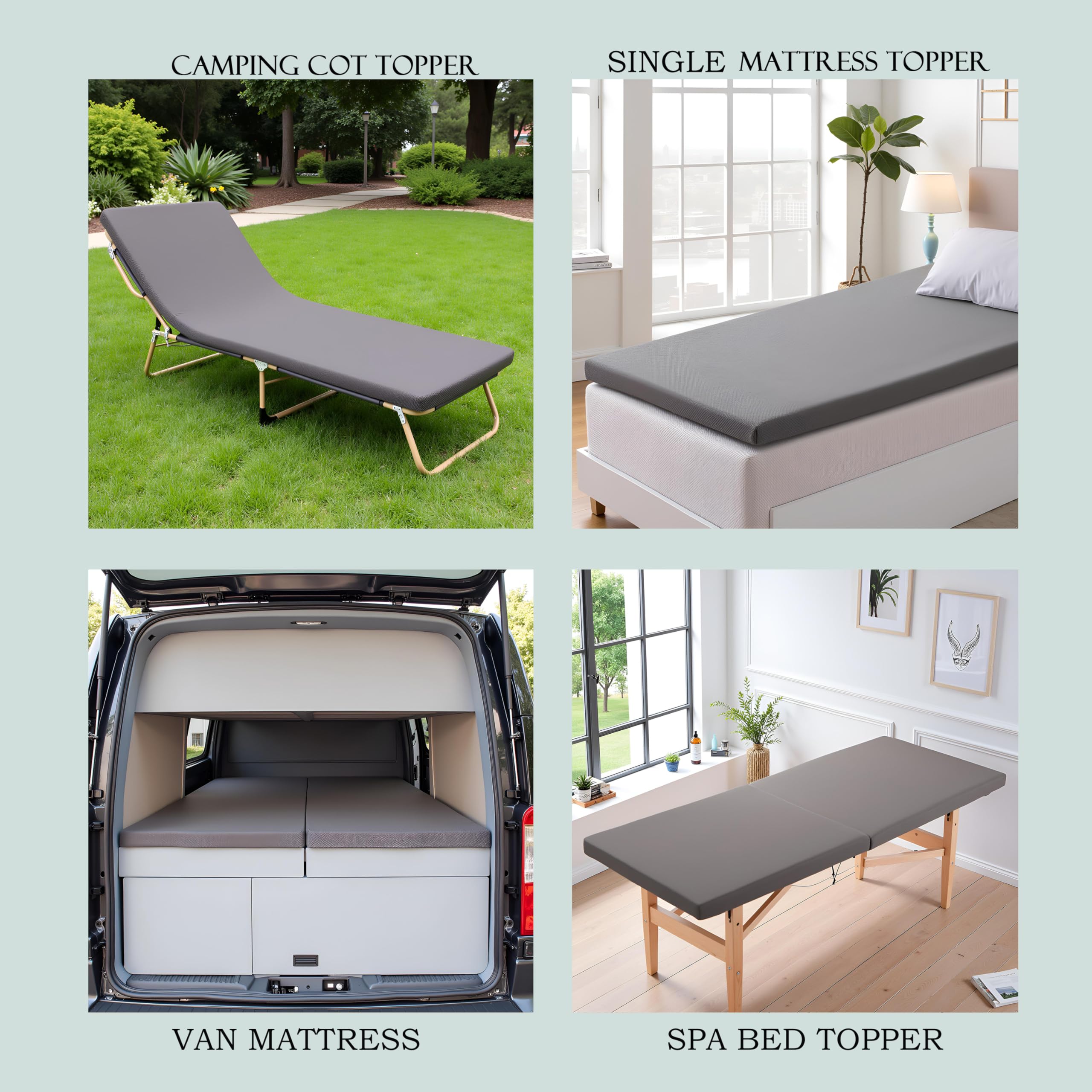 Jamdok Schaumstoff-Matratzenauflage für Campingbett, Automatratze, Sofa, aufrollbare Bodenmatte, faltbare Schlafmatte, tragbar, Grau (190 x 75 x 5 cm)