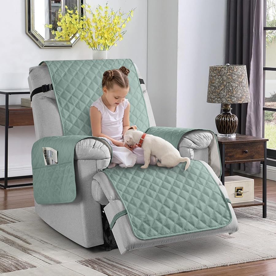 TAOCOCO 100% Waterproof Recliner Chair Covers, Reversible Recliner Covers with Leg Straps, Washable Recliner Sofa Covers for Larger Recliner Furniture Dog Protector with Pocket (Mint, 28'') - image 6