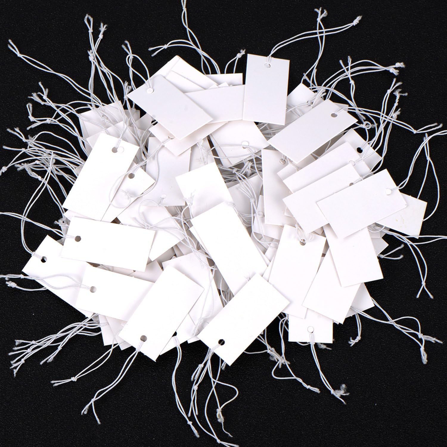Shappy 300 Pcs 0.8 x 1.58 Inches White Price Display Tags Marking Labels Display Hanging Tags with Elastic String