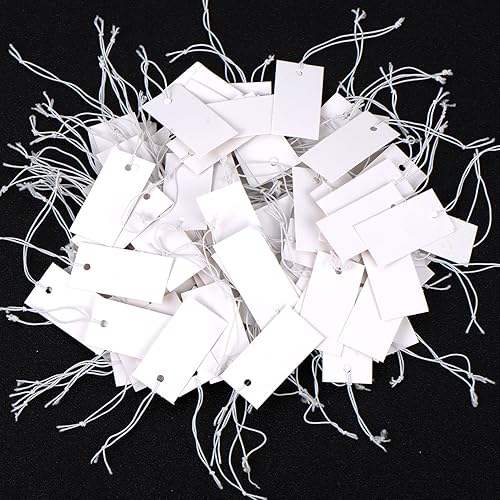 Shappy 300 etiquetas blancas de 0.8 x 1.58 pulgadas, etiquetas de marcado, etiquetas colgantes con cuerda elástica
