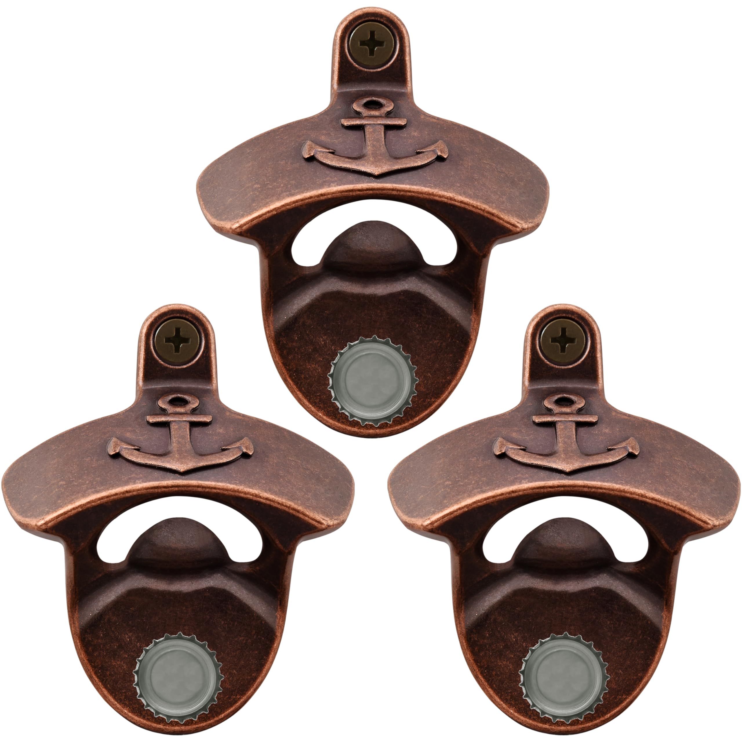 Luwanburg Nautical Wall Mounted Bottle Opener with Magnets Built-in, Antique Copper Anchor Magnetic Beer Cap Opener Deck Handrail Post Mounted Gift