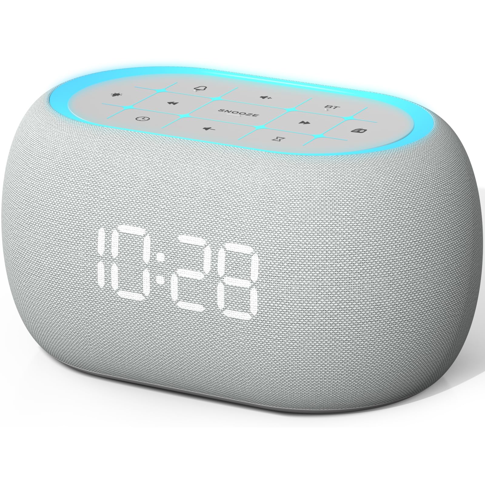 ANJANK Radiosveglia da Comodino con Altoparlante Bluetooth, Suono Stereo Hi-Fi, 7 Colori di Luce Notturna, Sveglia Digitale con 8 Suoni di Allarme, 0-100% Dimmer, Radio FM da Camera da Letto