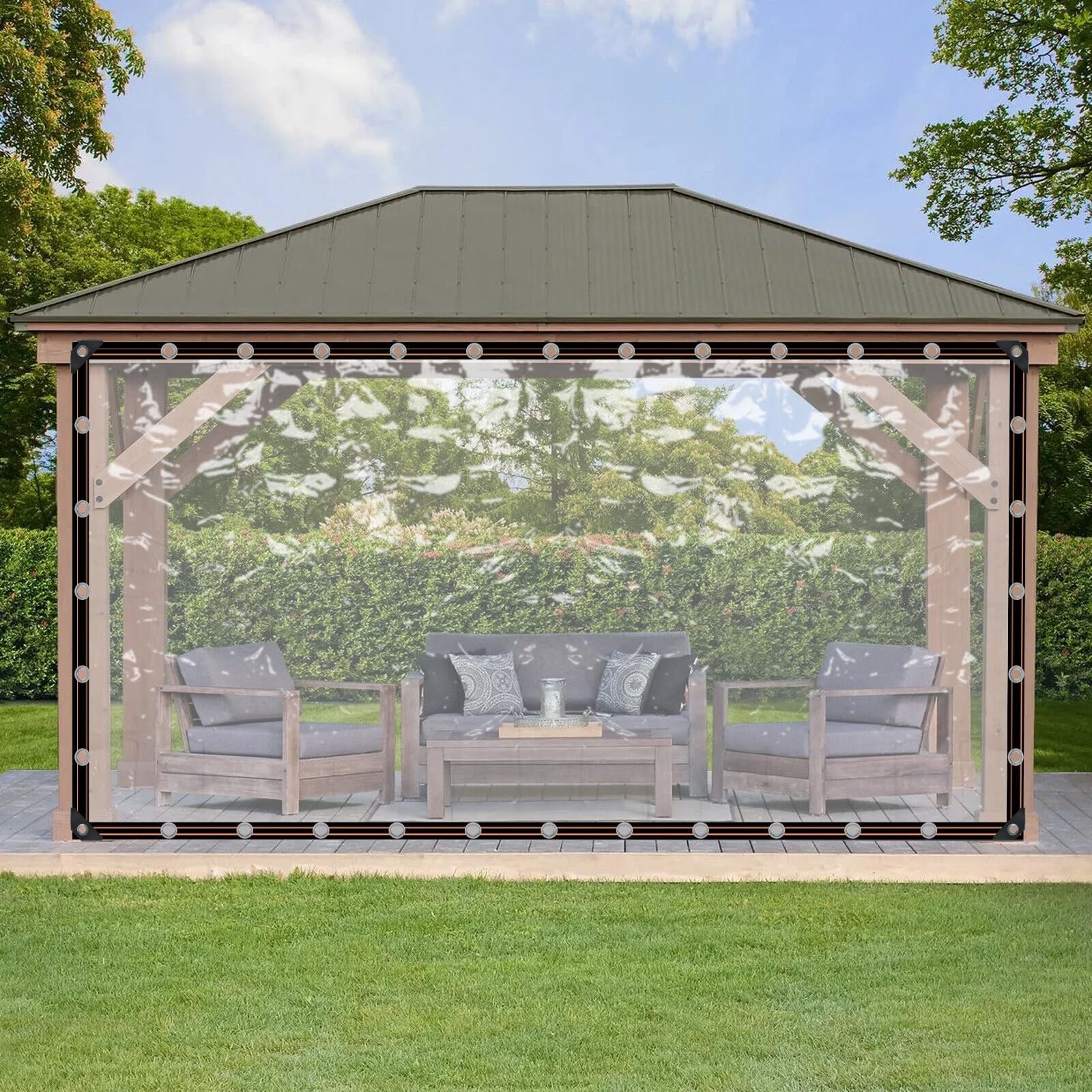 3 x 6 m Lonas Impermeables Exterior Transparente, Lona Transparente Exterior Toldo con Ojales Plastico Invernadero para Plantas Invernadero Jardines Camiones Cenadores Muebles