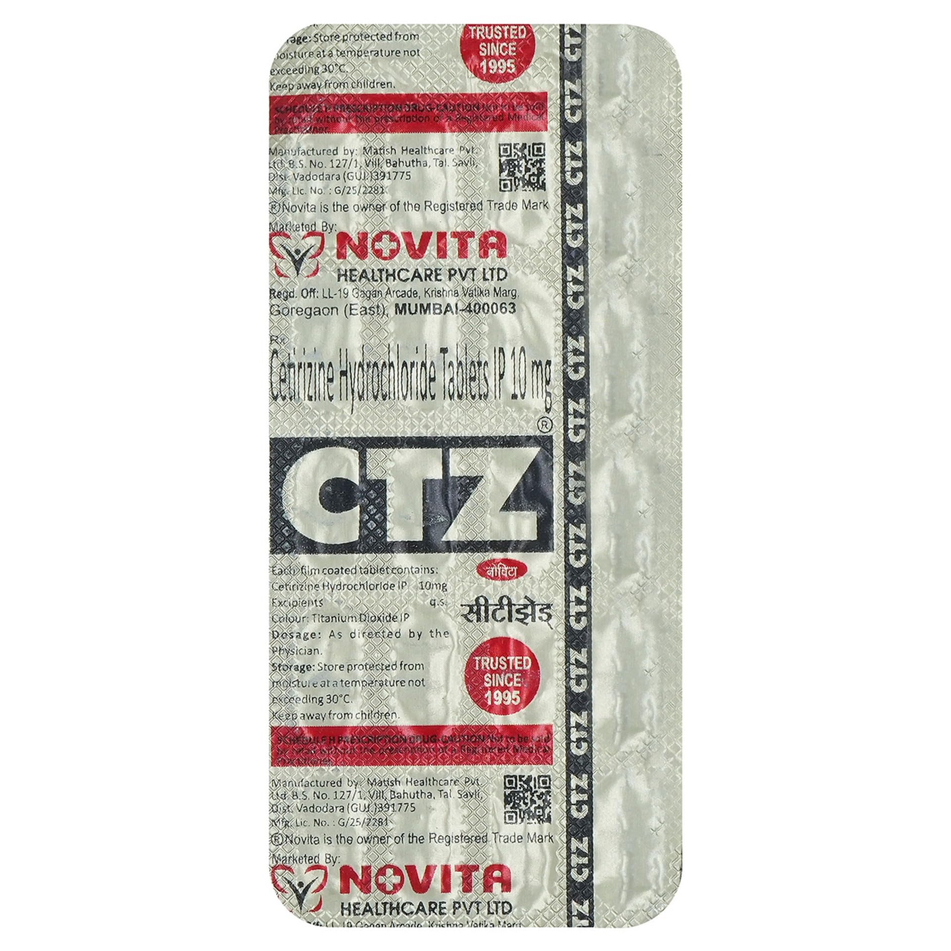CTZ 10 - Strip of 20 Tablets