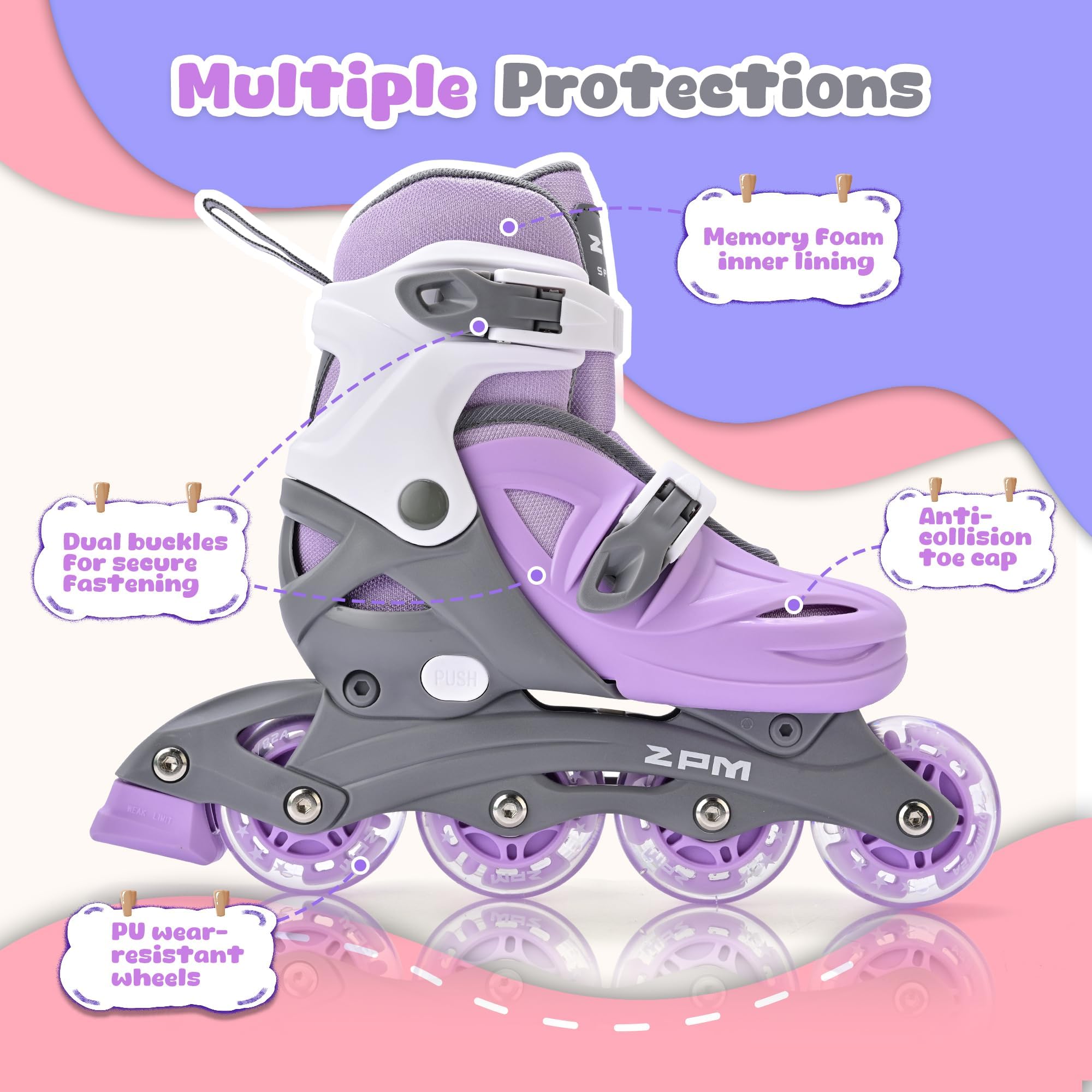 2PM SPORTS Patines en línea – Patines Ajustables para niños Principiantes, niñas y niños de 4 a 12 años