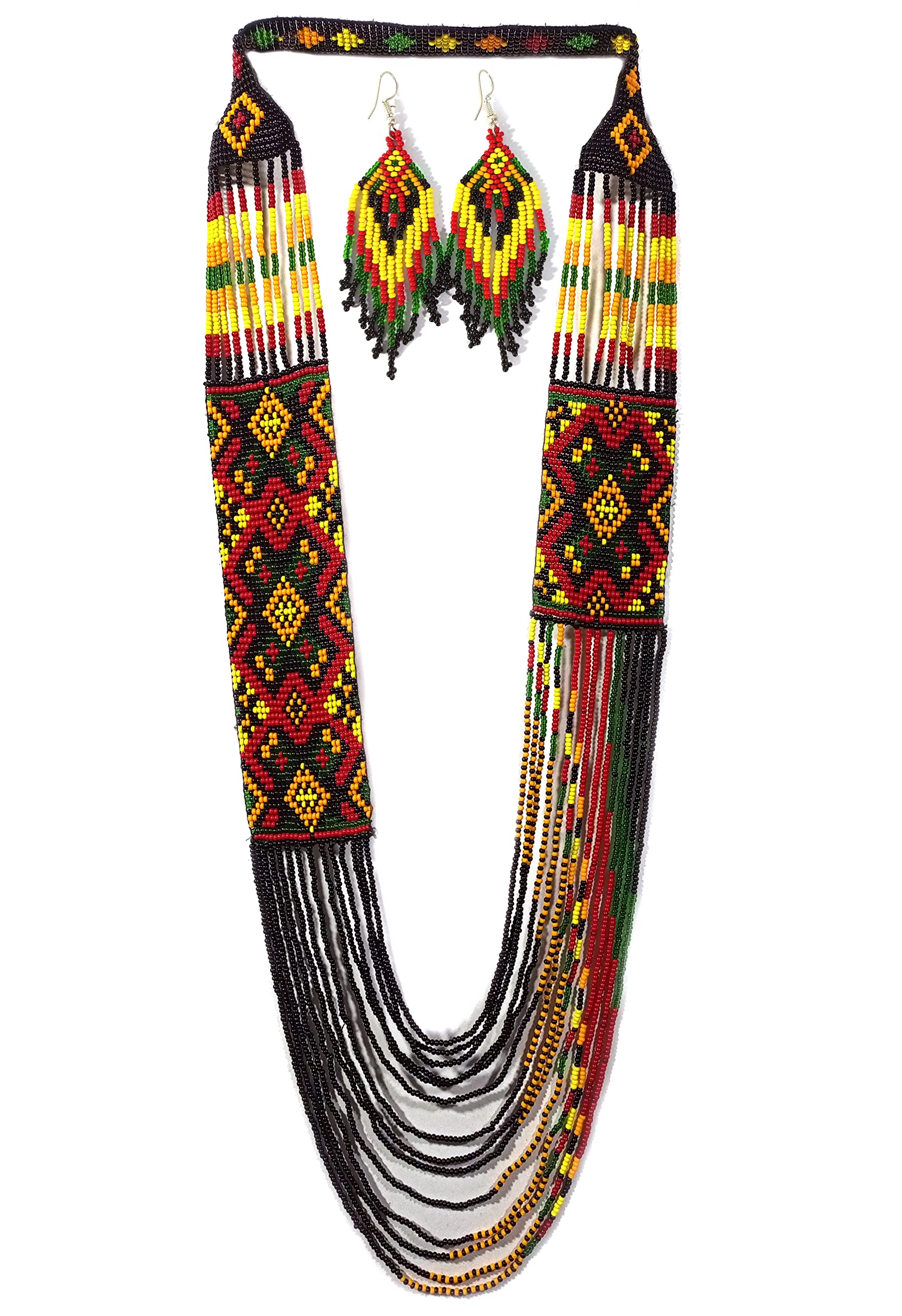 buybeadedNative American Style Layered Beaded Necklace Ukrainian beaded Necklace Native Handmade Seed Bead Necklace,Tribal ethnic beaded necklace La-3