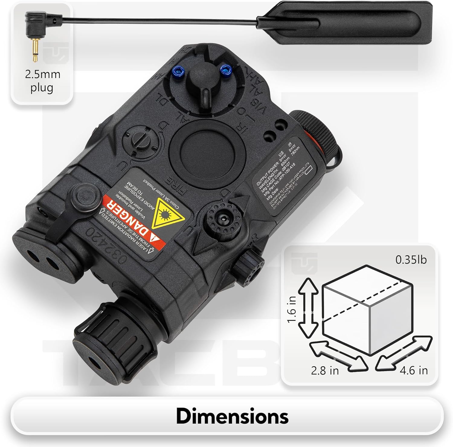 PEQ-15 Airsoft Laser Light Combo, Invisible IR Laser, Visible Red Laser, White LED Flashlight, PEQ Box with Pressure Switch