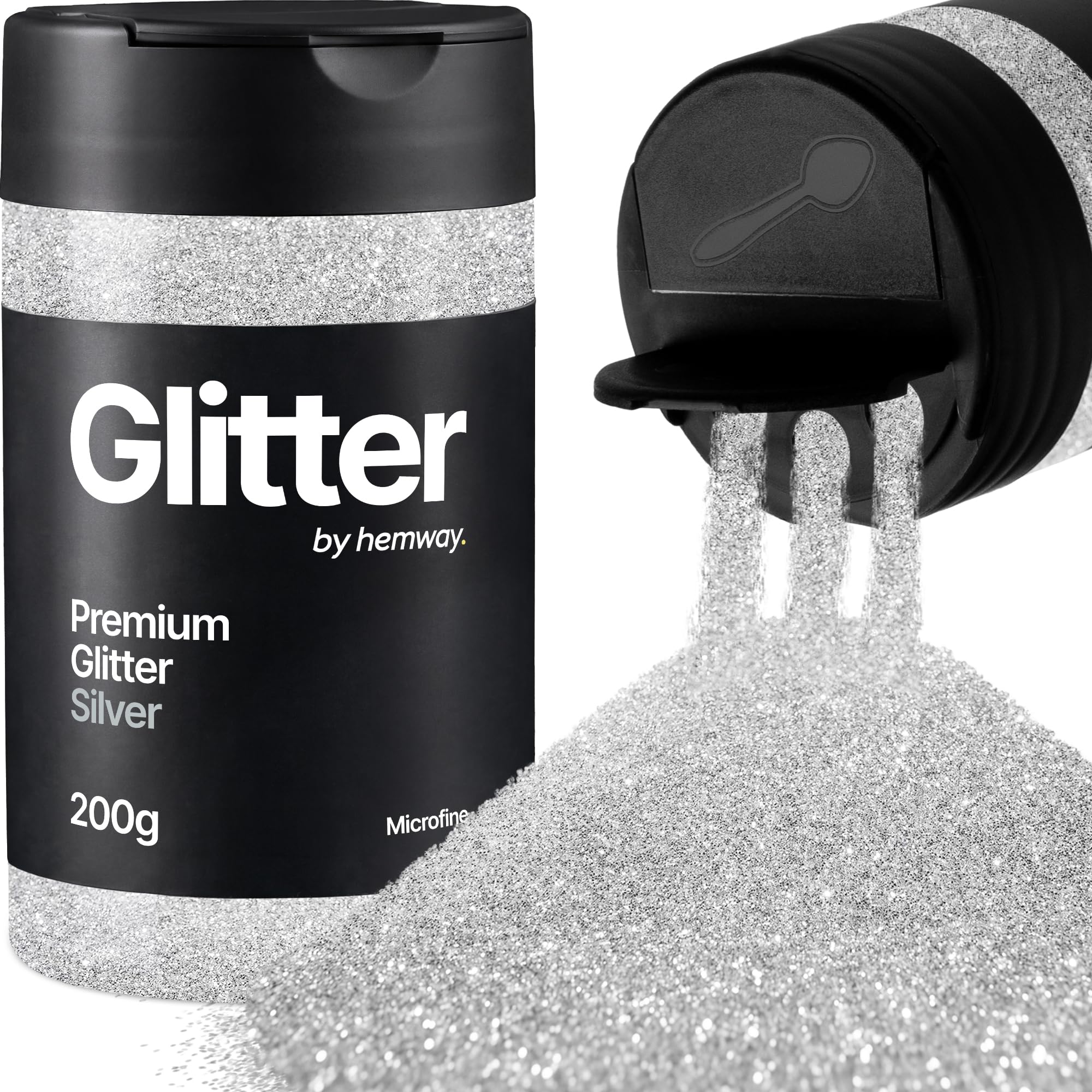 Hemway Silver Glitter Shaker, 200g Microfine Glitter for Crafts Metallic Flake Sequins for Resin & Epoxy Crafts for Decorating, Halloween, Christmas, Nail, Face, Art