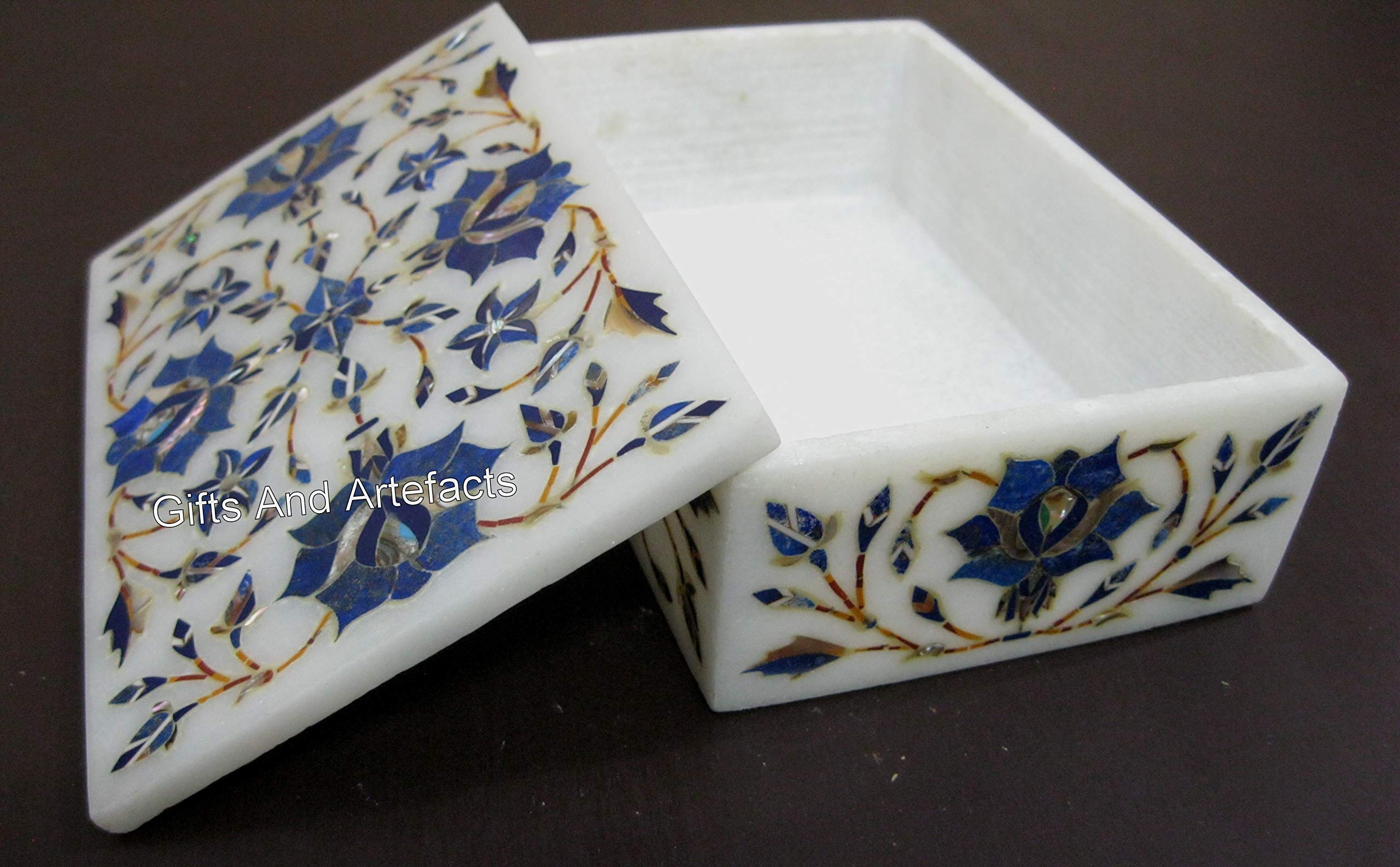 Boîte à bijoux en marqueterie et marbre blanc fait main, écrin de luxe rectangulaire pour femme