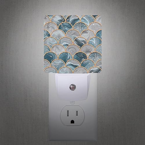 Miniatura 2 de Smoaffly Escamas de pez de sirena, luz nocturna de mármol, luces LED enchufables, sensor automático, lámpara de noche del atardecer al amanecer,