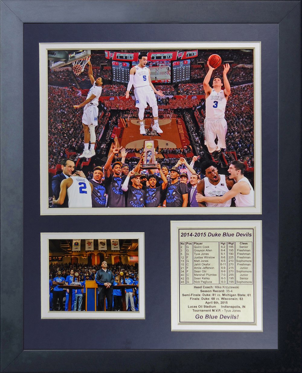 NCAA Duke Blue Devils 2015 Basketball National Champions Legends Never Die Collage Framed Photo Collage, 11
