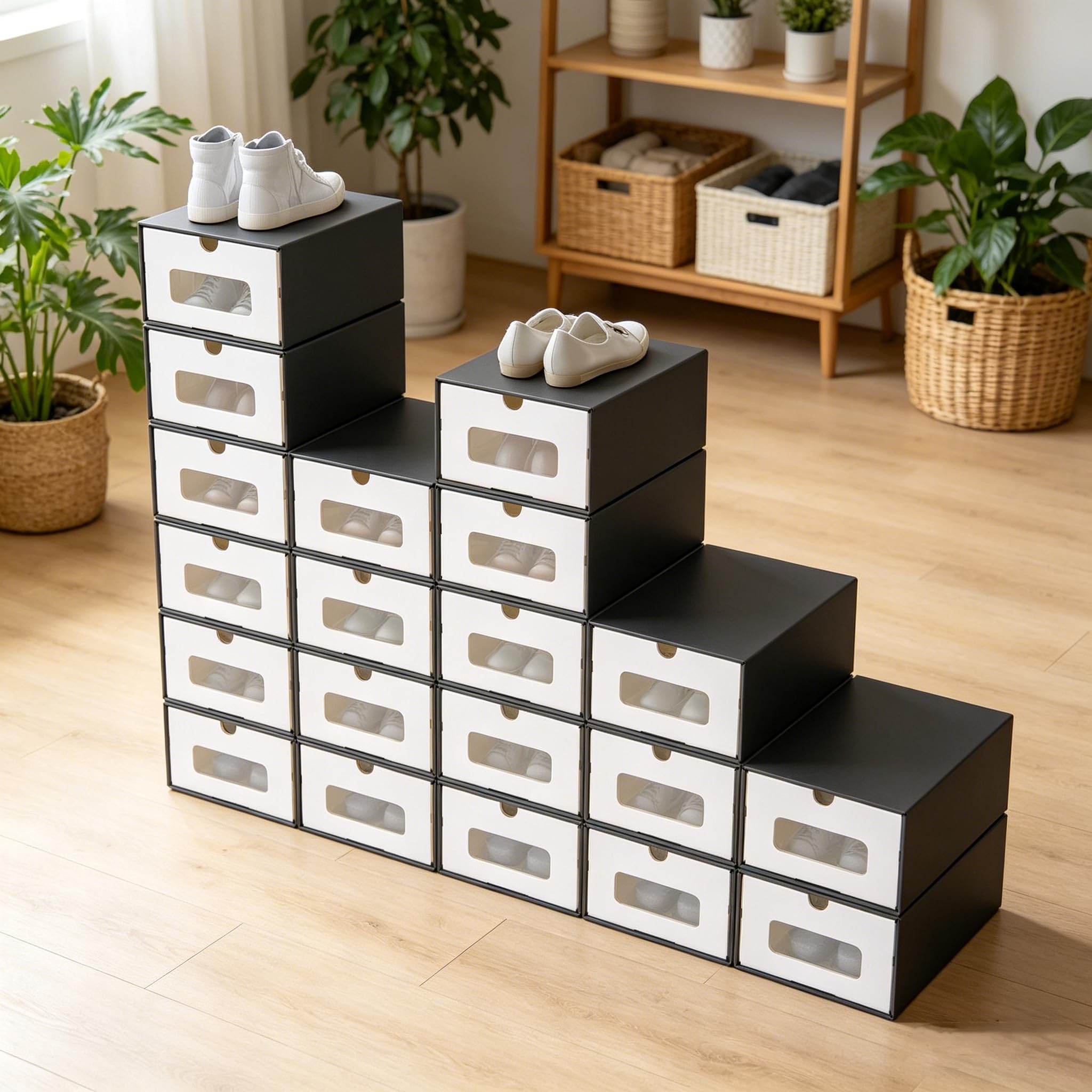 Yunvin Shoe Boxes, 20 pcs Stackable Box Set, Cardboard Multi-Purpose Storage Box with Visual Window, Space Saving Practical Storage Organiser for Home and Office, Anthracite