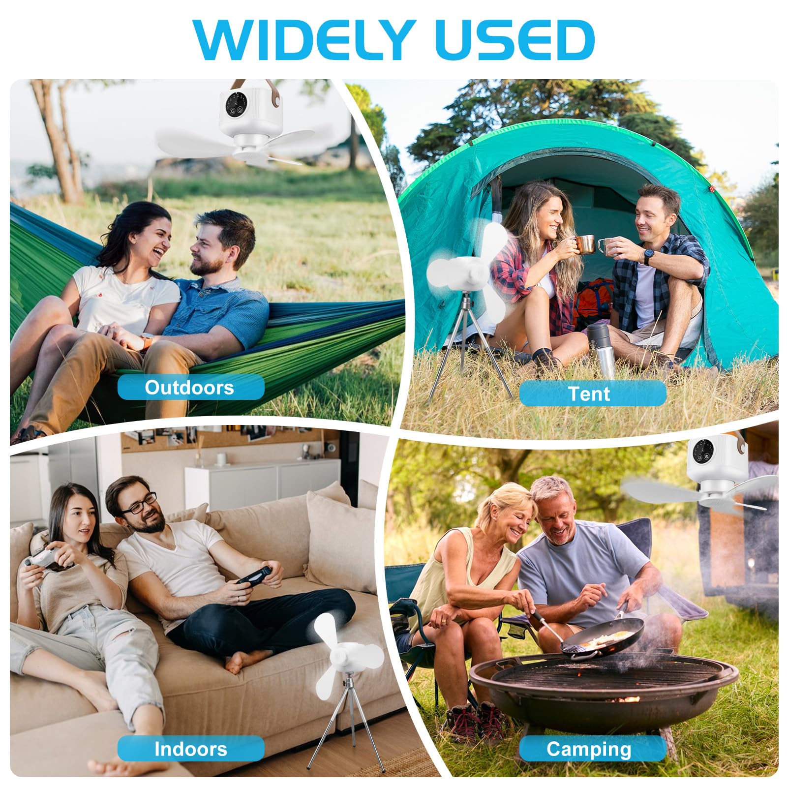 LED Campinglampe mit Ventilator, 7200 mAh Zelt Ventilator mit Licht, Zelt lampe Lanterne Outdoor Camping Zubehör Abnehmbare Ventilatorflügel, Aufhängehaken, Timer und Stativ