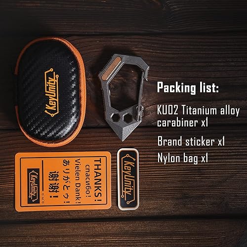 Miniatura 9 de KeyUnity KU02 Titanium EDC 7 en 1 Mosquetón multiherramienta, llave, destornillador de broca, abrelatas, barra de palanca, combo de destornillador