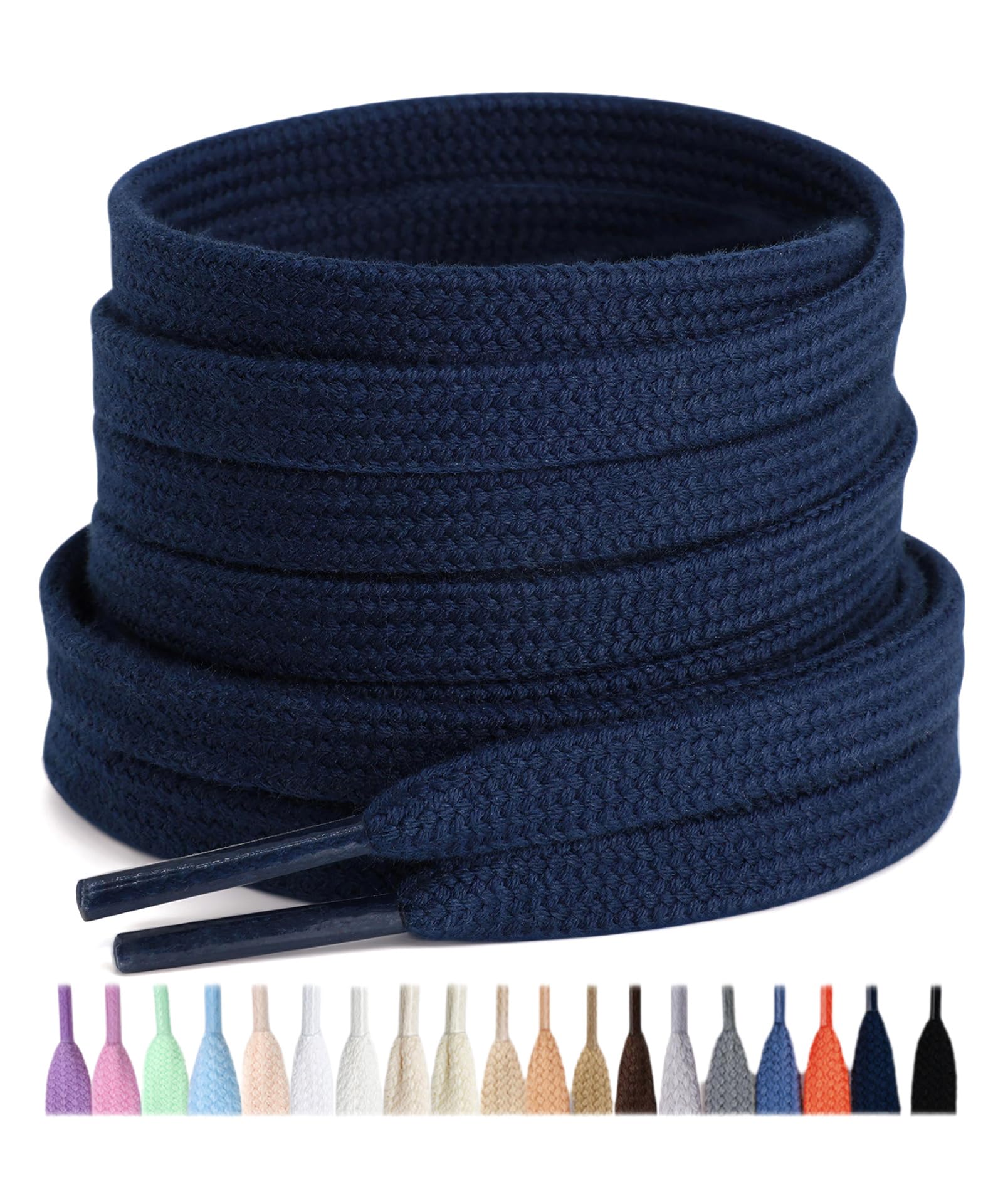 Stepace 2 Paar Baumwolle Flache Schnürsenkel, 8 mm Schuhbänder für Sneakers | Reißfeste Schnursenkel für Sportschuhe, Turnschuhe, Tennisschuhe, Doppellagig gewebte, 90cm-180 cm Länge, 22 Farben