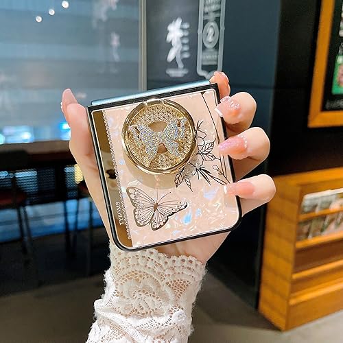 Miniatura 3 de Funda para Galaxy Z Flip5 con función atril, bonita y elegante diseño floral de lujo, diamantes de imitación de lujo, a prueba de golpes, de