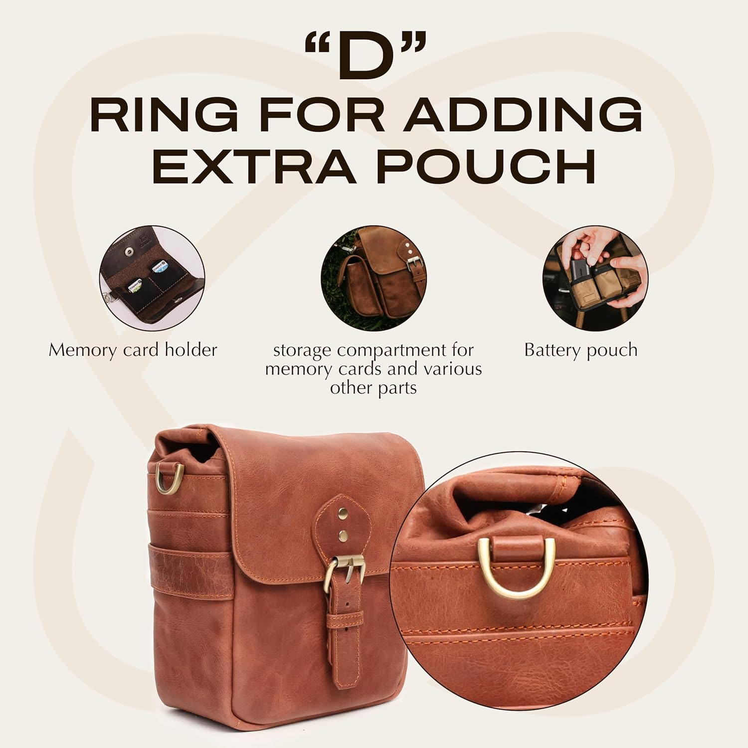 C Coiro Shoulder Camera Bag Full Grain Leather Photography Accessories with Extra Removable Pouch, Camera Case for DSLR/SLR, Travel Photography Camera Bag, Brown Color