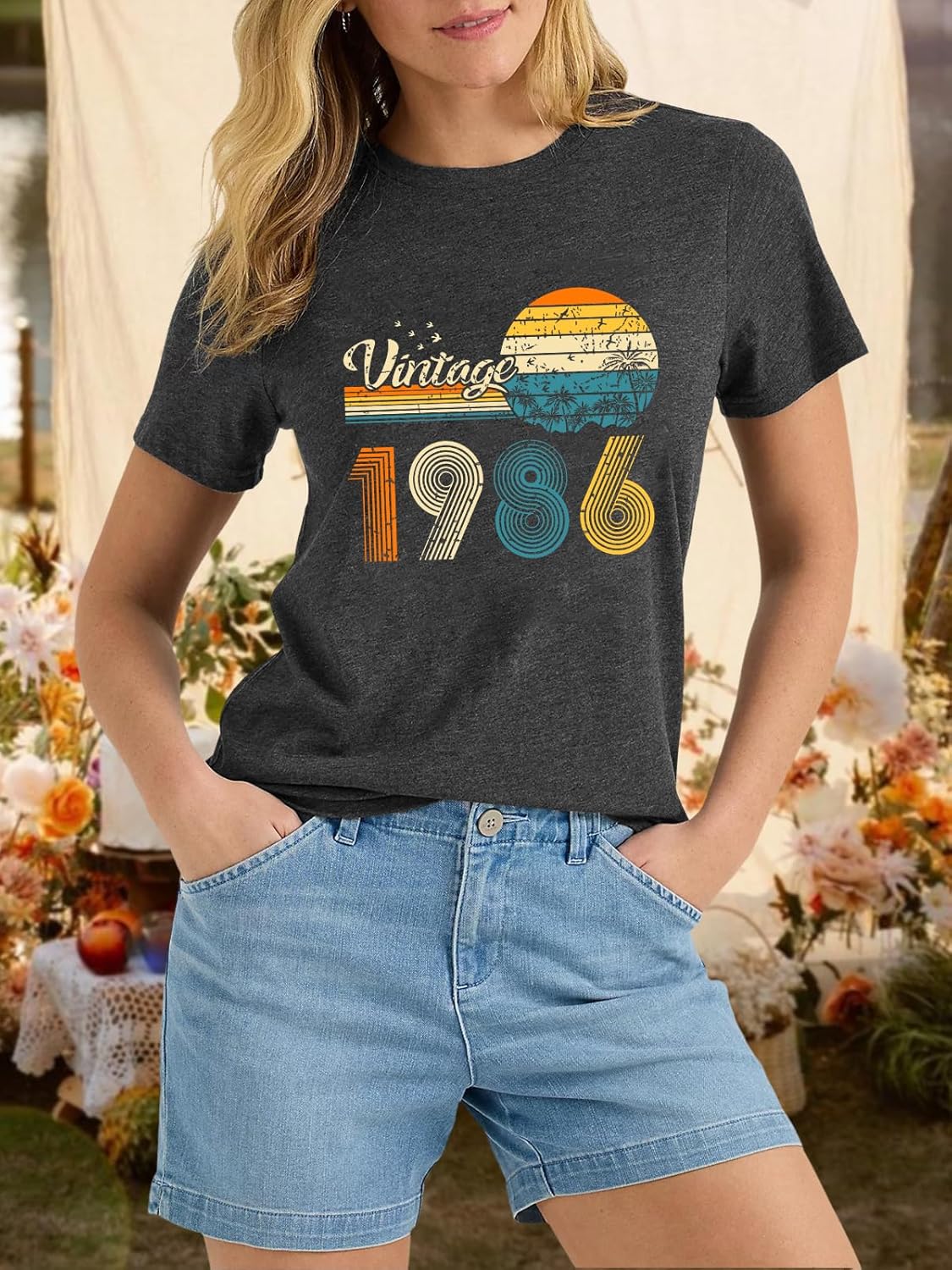 40th Birthday Gift Shirts for Women Vintage 1986 Shirts Retro Birthday Party Top Casual Short Sleeve Tee Tops - Image 3