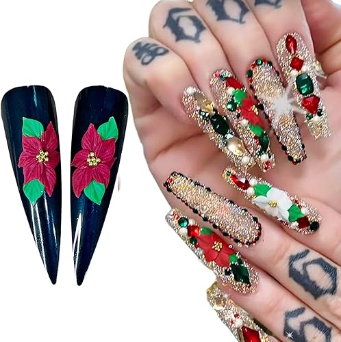 Miniatura 9 de Set 24Pc 3D Acrylic Pink Flower Nail Charms Handmade by Acrylic Powder,24pcs Flowers Nail Rhinestones Kit 3D Crystal Nail Pearls Flat Design Acrylic