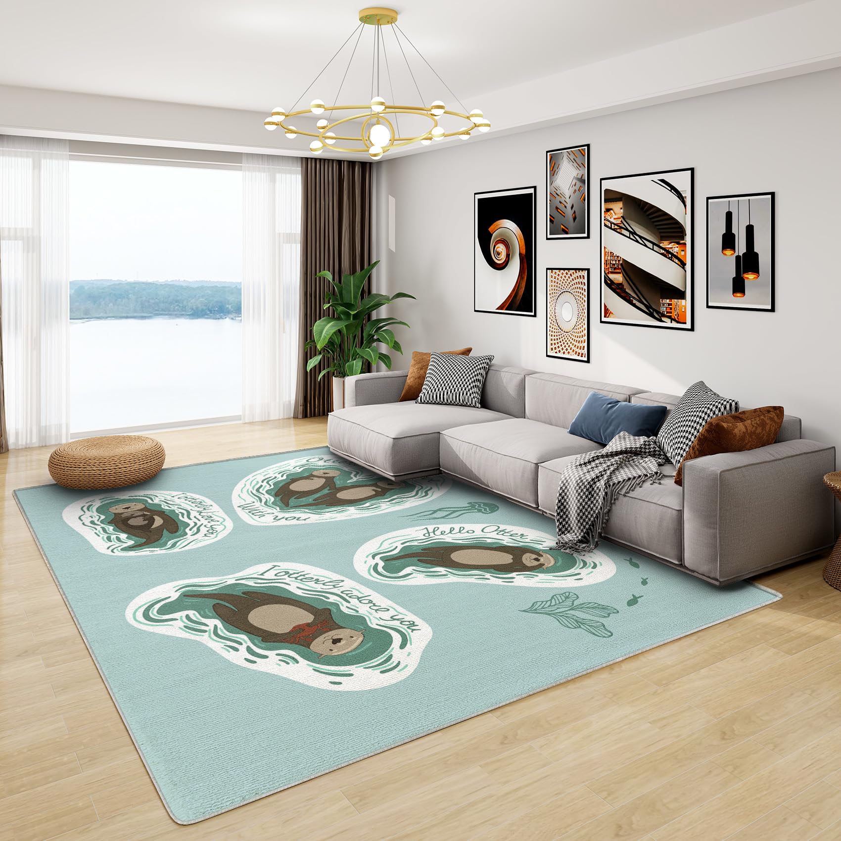 Feelyou Kinderteppich Mit Kuh-Motiv – 91x152 Cm, Rutschfeste Bodenmatte Fürs Kinderzimmer (blau-weiß)